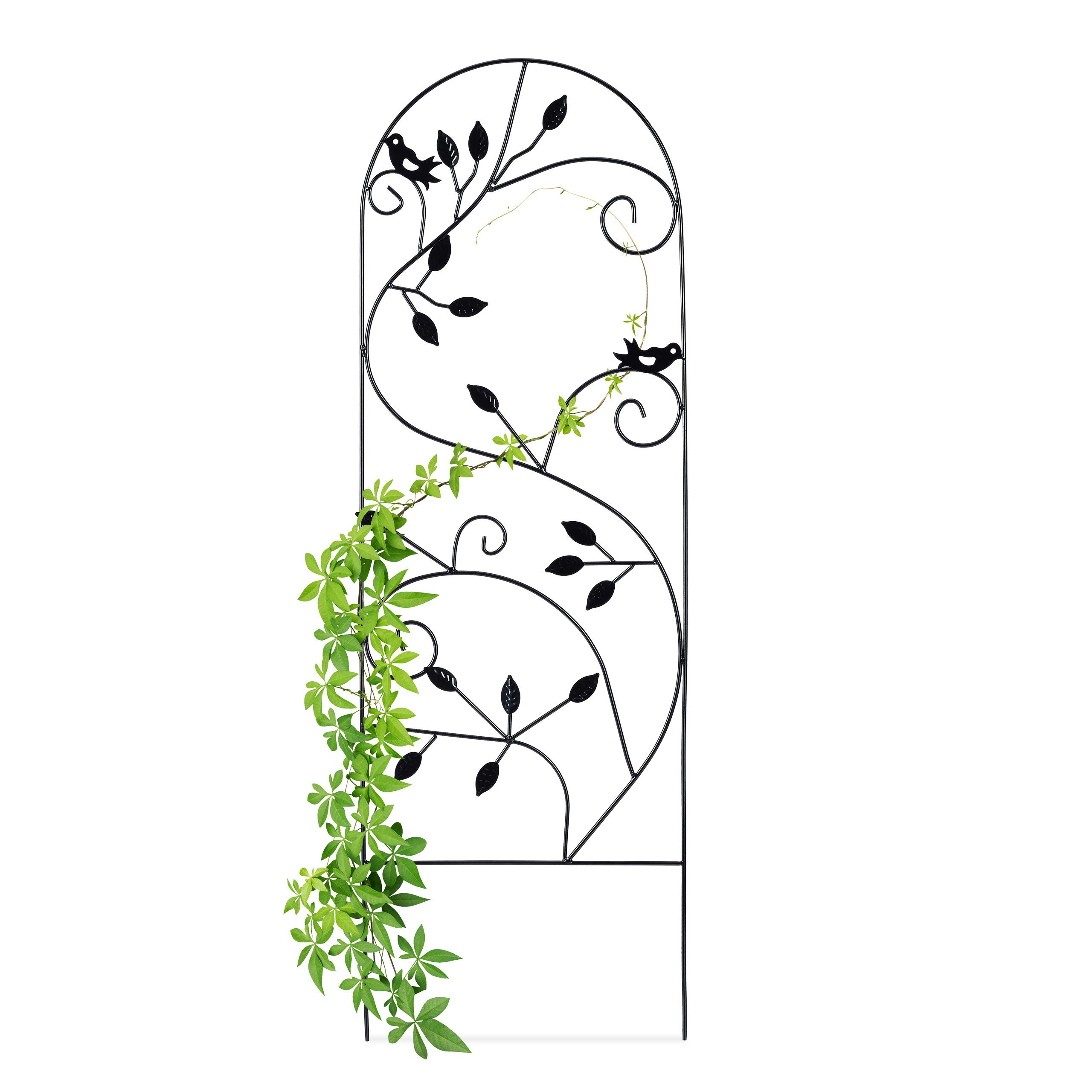 Relaxdays Black Metal Garden Trellis for Climbing Plants, 120 x 40 cm Vine Design - Perfect for Outdoor Gardens, Balconies & Vertical Plant Supports