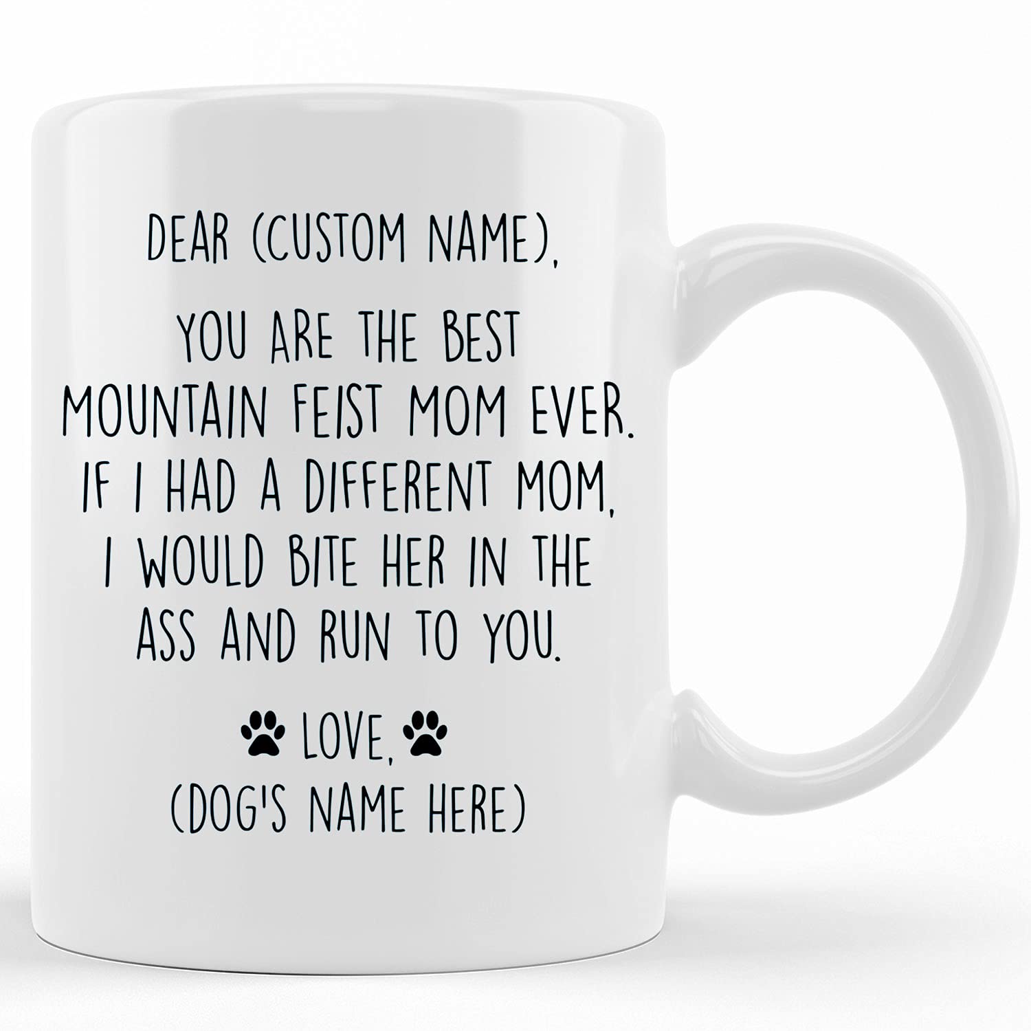 Personalized Mountain Feist Dog Mom Mug - Funny Custom Coffee Cup for Dog Moms, Perfect Birthday or Mother's Day Gift from Son or Kids, Ideal for Home, Office, or Outdoor Adventures