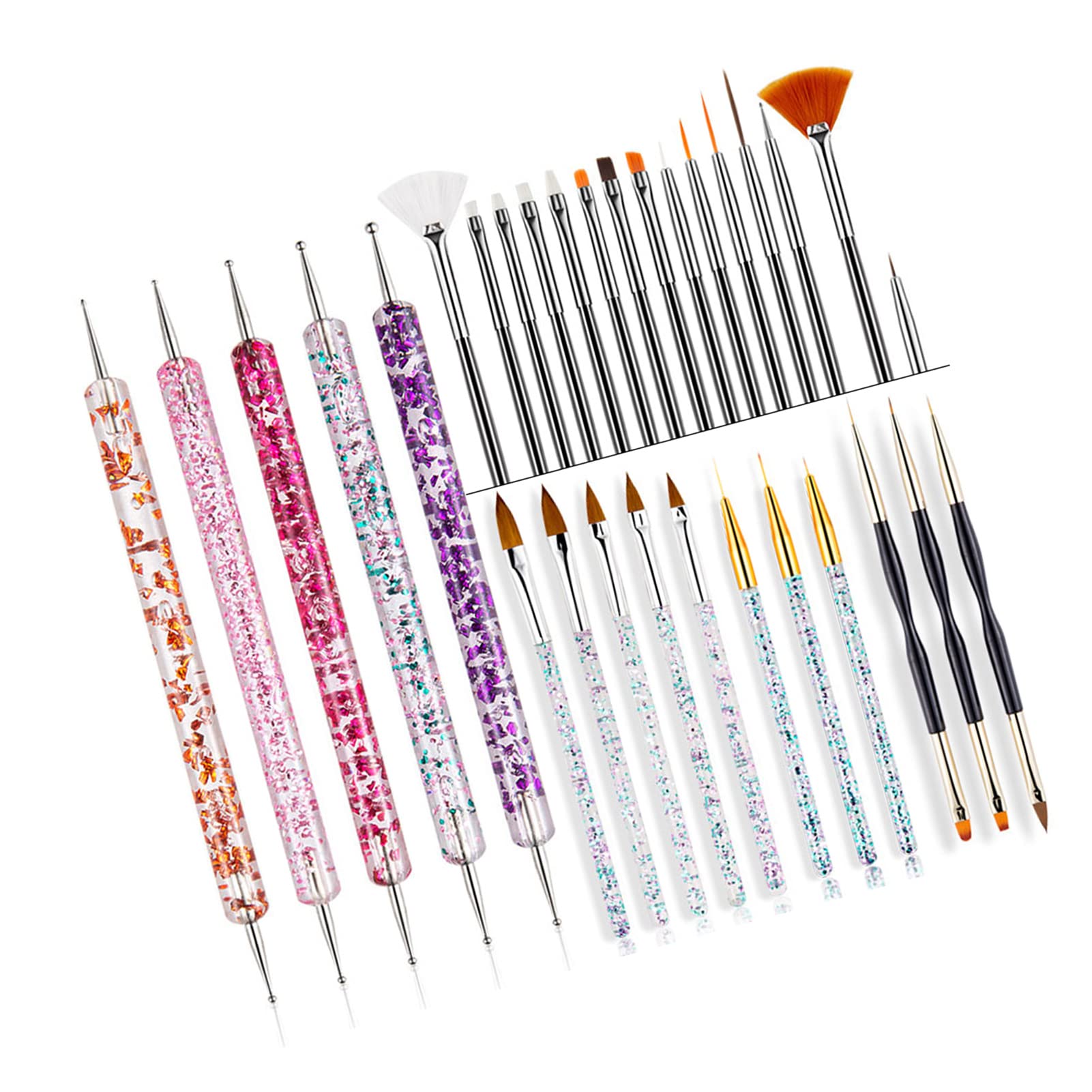 31pcs Professional Nail Art Brushes Set for Acrylic & Gel Nails - Double Ended Drawing Pen, Nail Carving Tools - Perfect for DIY Manicures, Salon Use & Nail Art Designs