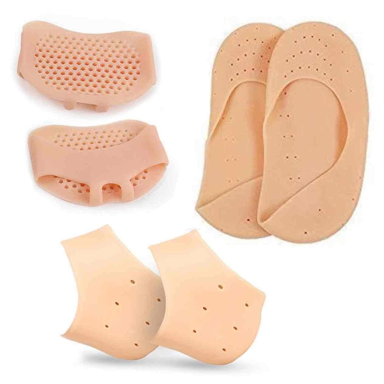 **Traxito Anti Crack Silicone Foot Protector Socks - Moisturizing Full Length Heel Socks for Men & Women - Beige - Perfect for Dry Skin, Cracked Heels & Overnight Foot Care**