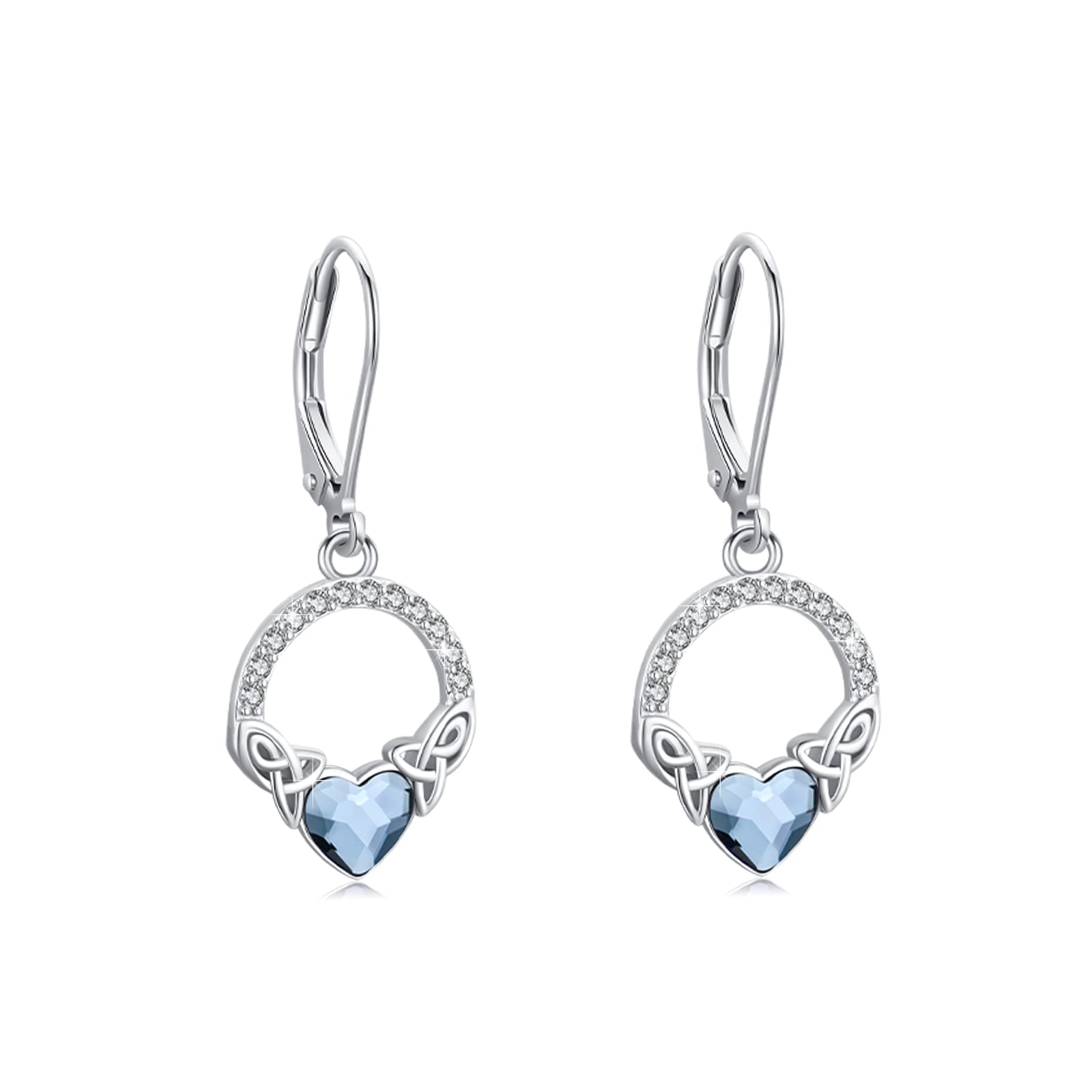 925 Sterling Silver Celtic Love Heart Hoop Huggie Earrings with Austrian Crystals | Irish Inspired Jewelry for Women & Girls | Perfect Birthday, Christmas Gift for Her | Elegant Everyday Wear & Special Occasions