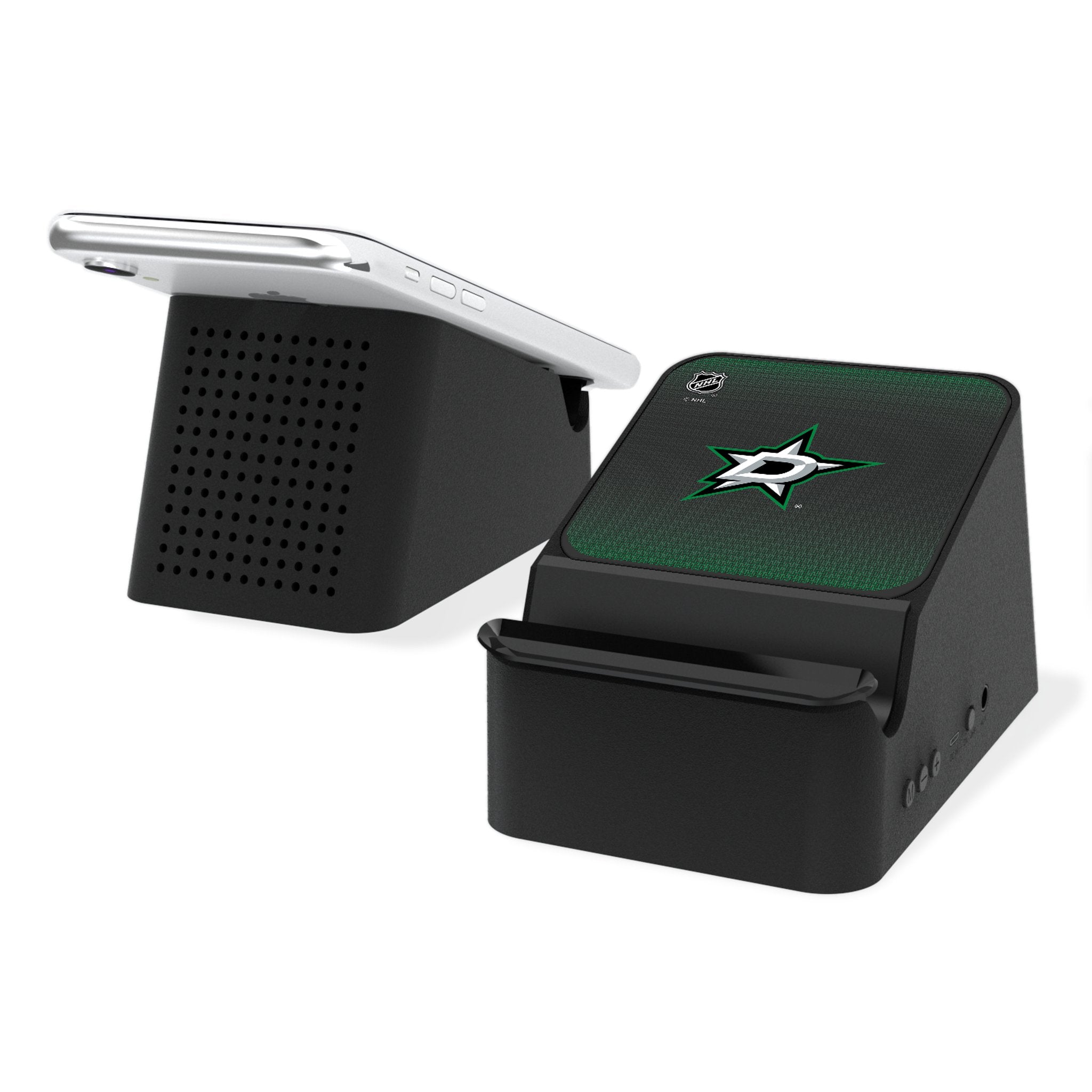 Dallas Stars Wireless Charging Station with Bluetooth Speaker - Fast Qi Charger for Phones - Perfect for Home, Office, and Game Nights
