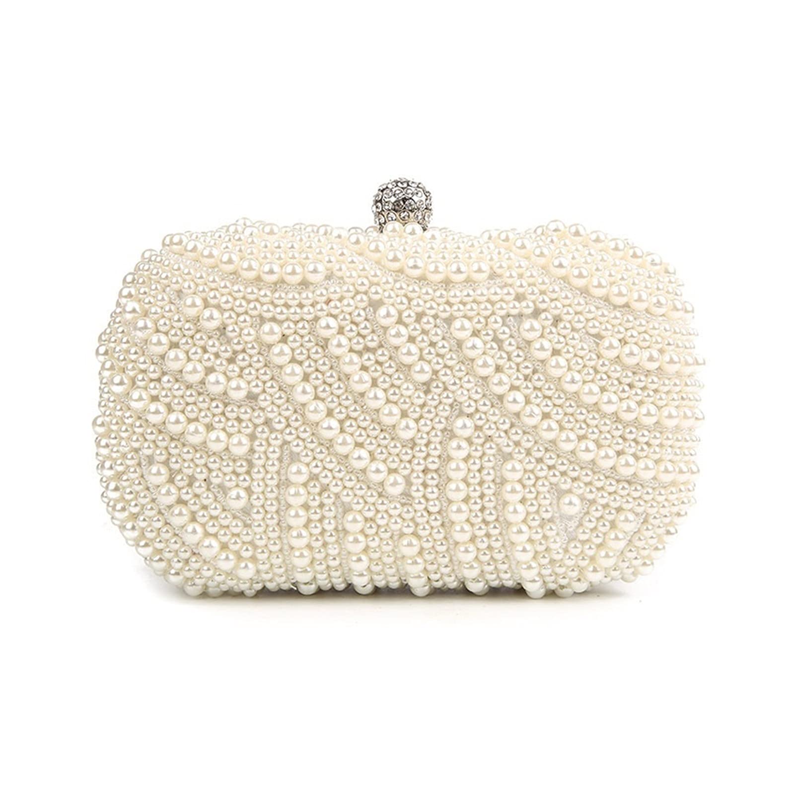 Elegant Pearl Clutch Bag for Women - White Evening Purse & Black Shoulder Bag for Wedding, Party & Special Occasions | Ladies Formal Handbag with Pearl Accents