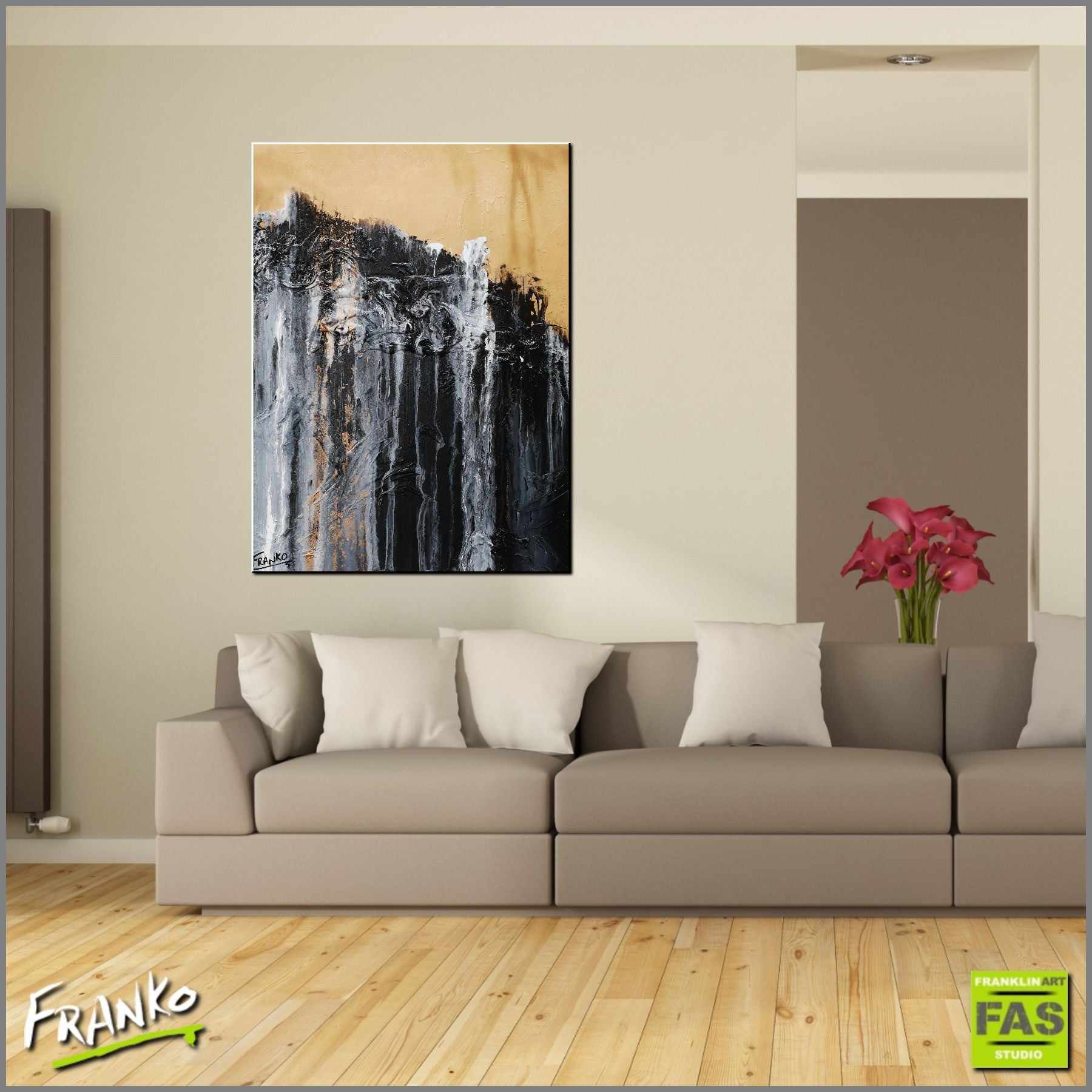 Golden Licorice 75cm x 100cm Black Gold Abstract Canvas Art - Modern Wall Decor for Living Room, Bedroom & Office