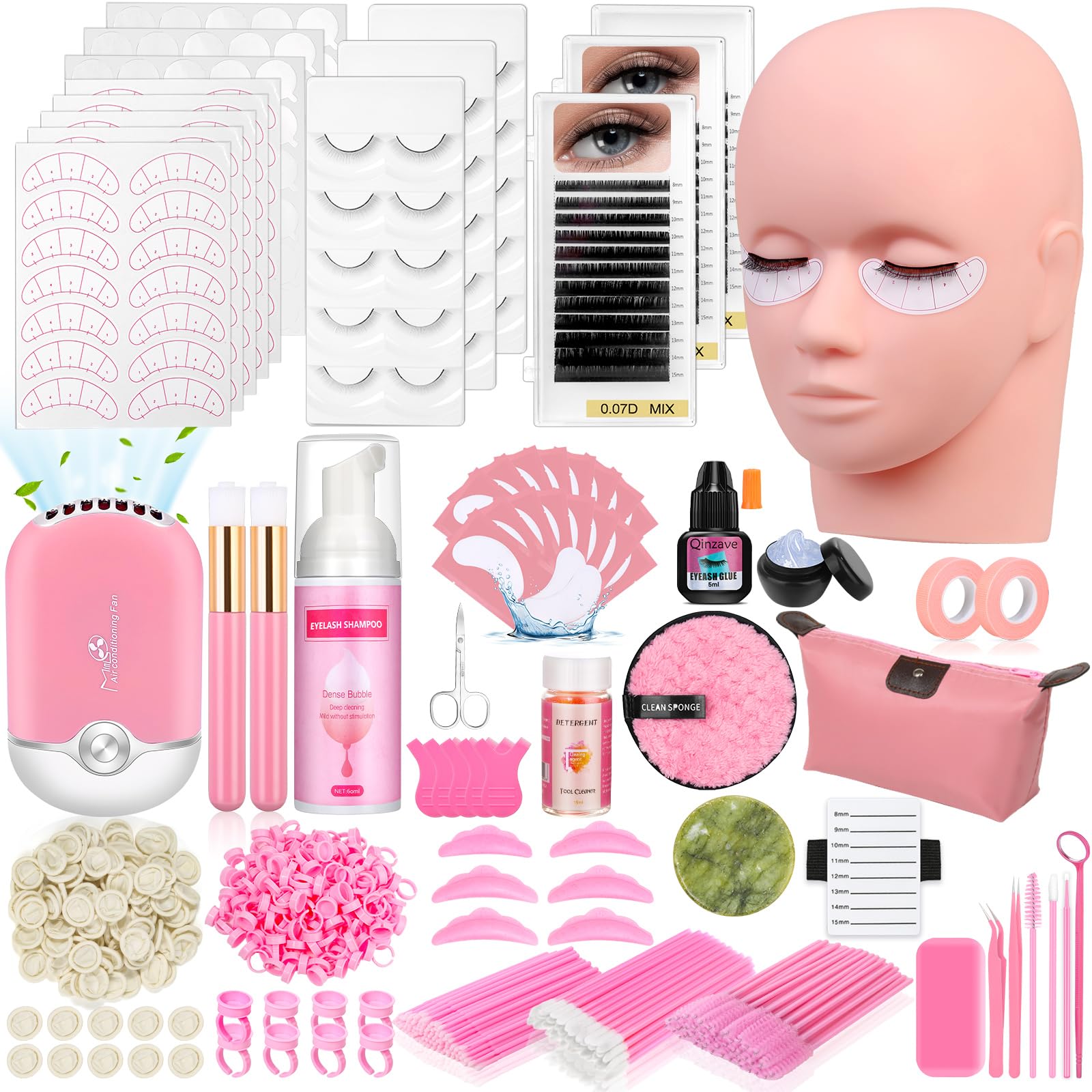 Professional 470PCS Eyelash Extension Kit for Beginners - Includes Lash Glue, Shampoo, Fan & Mannequin Head - Complete Training Supplies for Salon & Home Practice (Perfect for DIY Lash Artists & Beauty Students)
