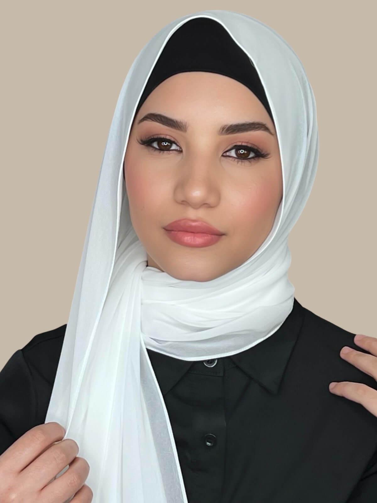 Luxury Chiffon Hijab Scarf - Pearl White Shawl for Women | Elegant Muslim Headscarf for Daily Wear, Prayer & Special Occasions