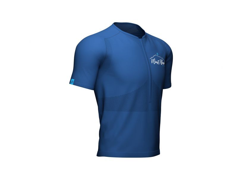 Compressport Men's Trail Running Half Zip Fitted Short Sleeve Top - Mont Blanc 2022 Blue - Performance Shirt for Trail Runners & Outdoor Enthusiasts
