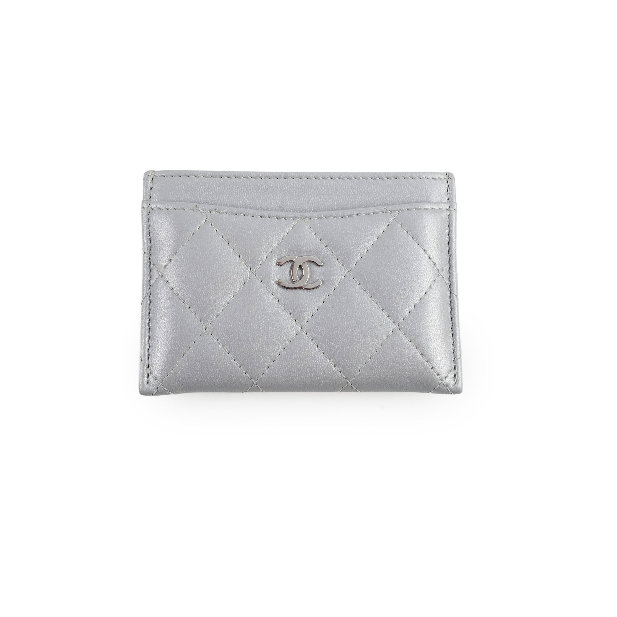 Chanel Metal Grey Microchip Card Holder - Slim RFID Blocking Luxury Wallet for Women & Men | Perfect for Travel, Shopping & Everyday Use