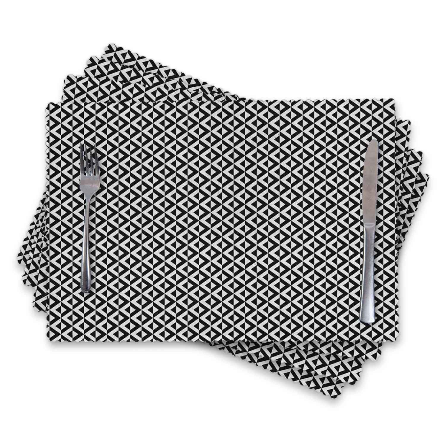 Heat-Resistant & Stain-Resistant Washable Cloth Placemats Set of 4 - Modern Black & White Geometric Abstract Design with Triangles & Lines - Perfect for Dining Tables, Kitchen Decor, and Home Entertaining