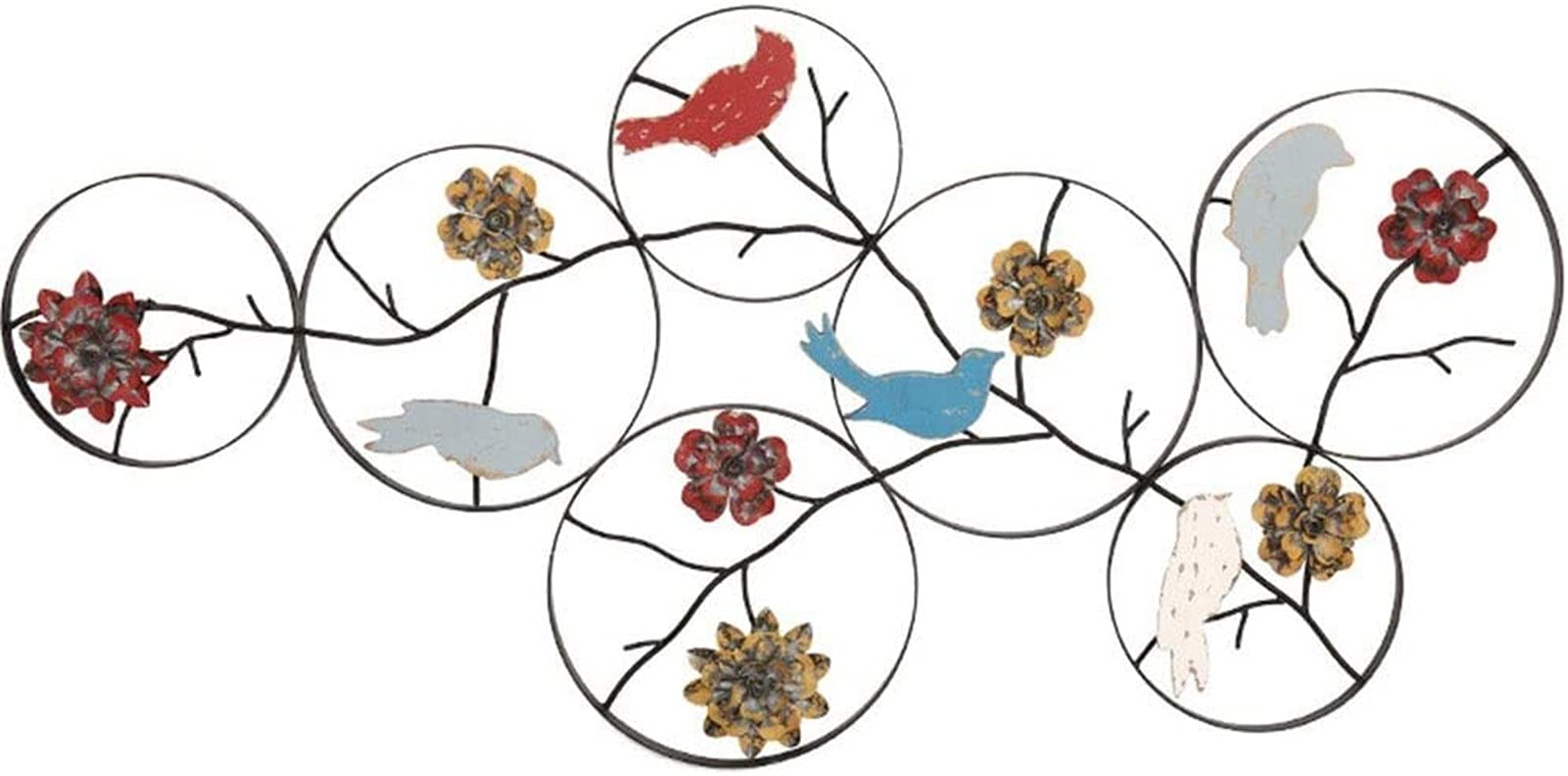 PIAOLIGN 3D Wrought Iron Wall Art - Handcrafted Metal Wall Decor with Flowers and Birds on Branch, Perfect for Bedroom, Living Room, and Office Wall Decoration