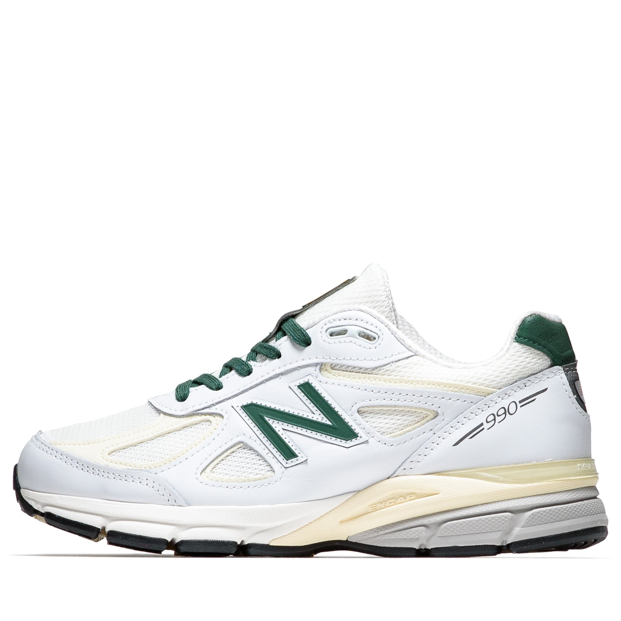 New Balance 990v4 Running Shoes Made in USA - White/Forest Green - Premium Comfort for Men & Women - Perfect for Jogging, Gym & Casual Wear