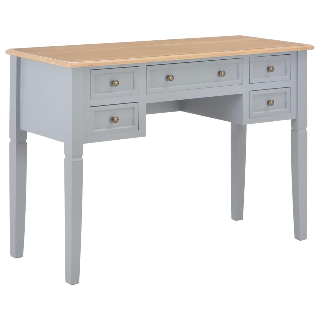 Gray Wooden Writing Desk with Storage Drawers - Solid MDF & Pinewood Construction, Spacious Work Surface for Home Office, Study or Dorm Room - Classic Timeless Design for Work, Study & Creative Projects