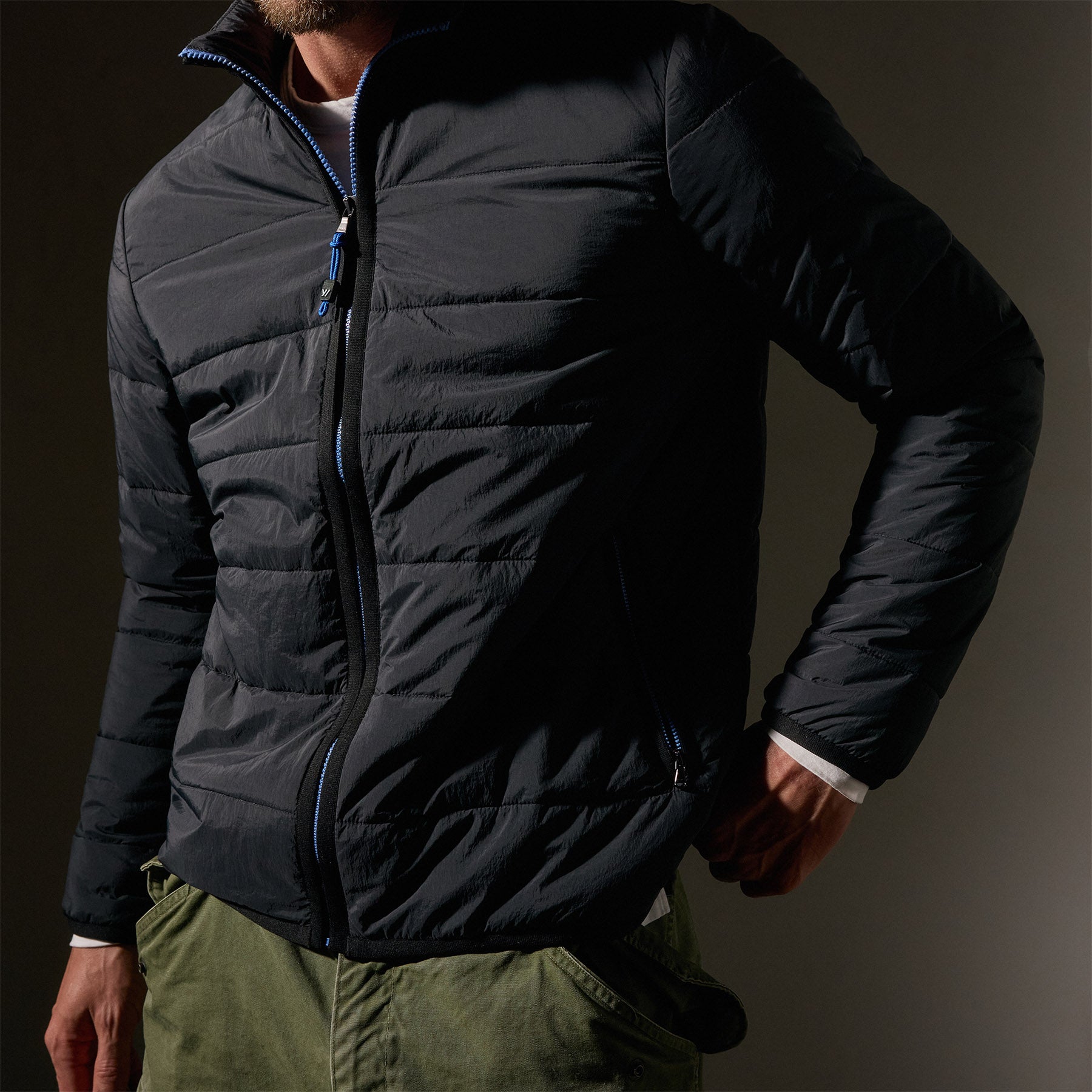 Contrast Zip Insulated Jacket - Black/Black/Blue | Waterproof Windproof Winter Coat for Men & Women | Perfect for Skiing, Hiking & Outdoor Activities