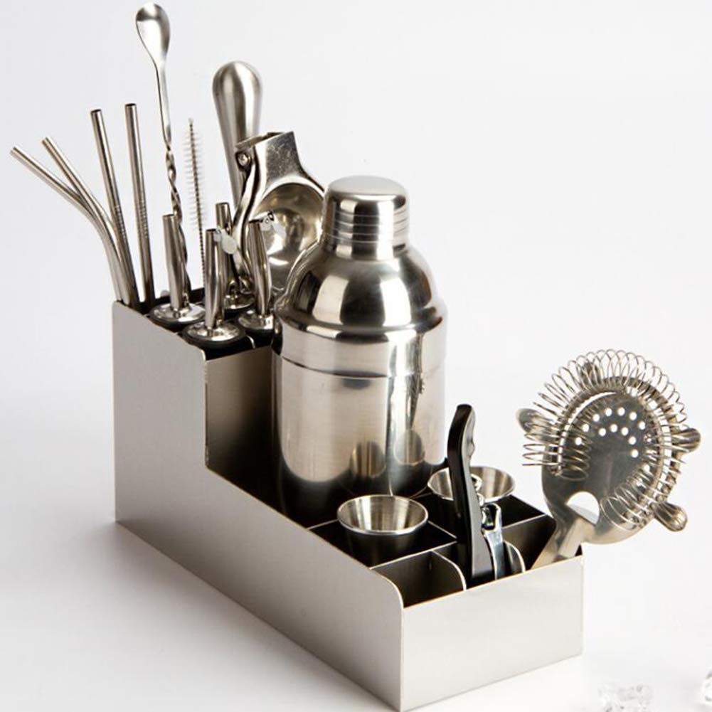 CurDecor 19-Piece Professional Bartender Kit with Stand - Stainless Steel Cocktail Shaker Set, Rustproof Bar Tools & 550ML Martini Shaker - Perfect for Home Bars, Cocktail Parties & Mixology Enthusiasts