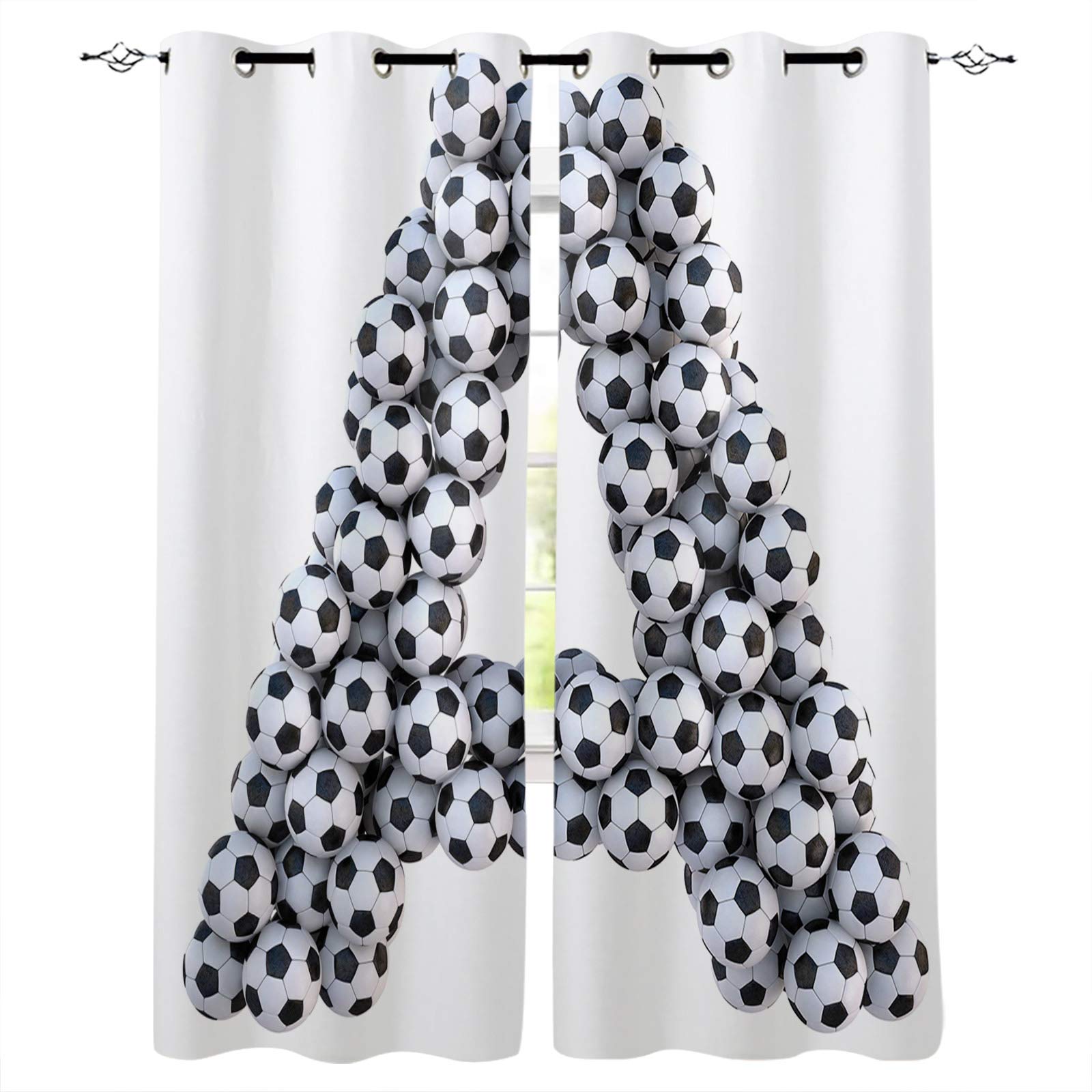 Blackout Curtains for Bedroom & Living Room - Thermal Insulated Soccer Letter A Grommet Window Drapes (2 Panels 42x84 Inch) - Modern Sport Themed Darkening Curtains for Kitchen, Nursery & Home Theater - Blocks Light & Noise for Better Sleep & Movie Nights