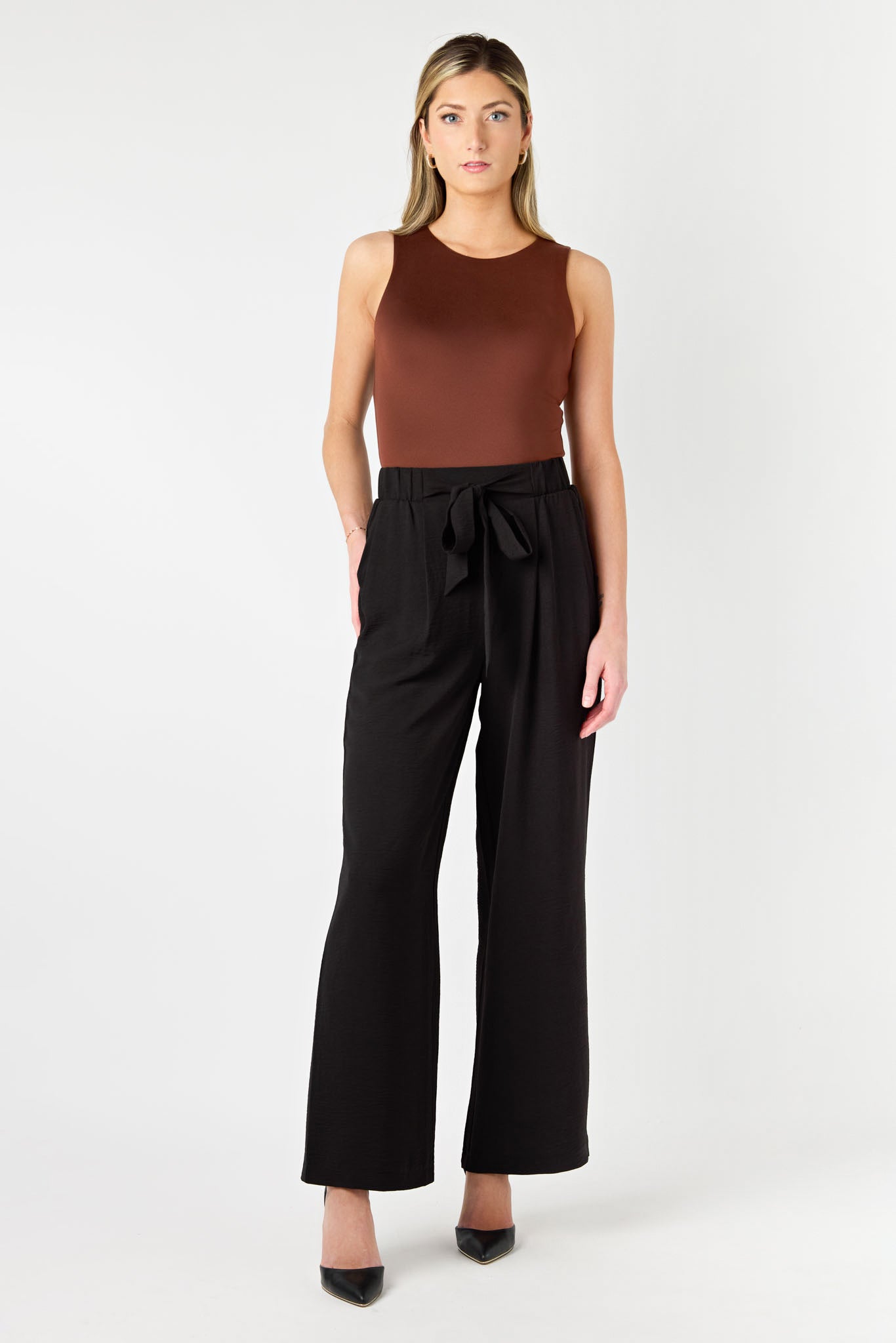Airflow Wide Leg Tie Front Pants - Women's Comfortable High Waisted Loungewear for Yoga, Travel & Casual Wear