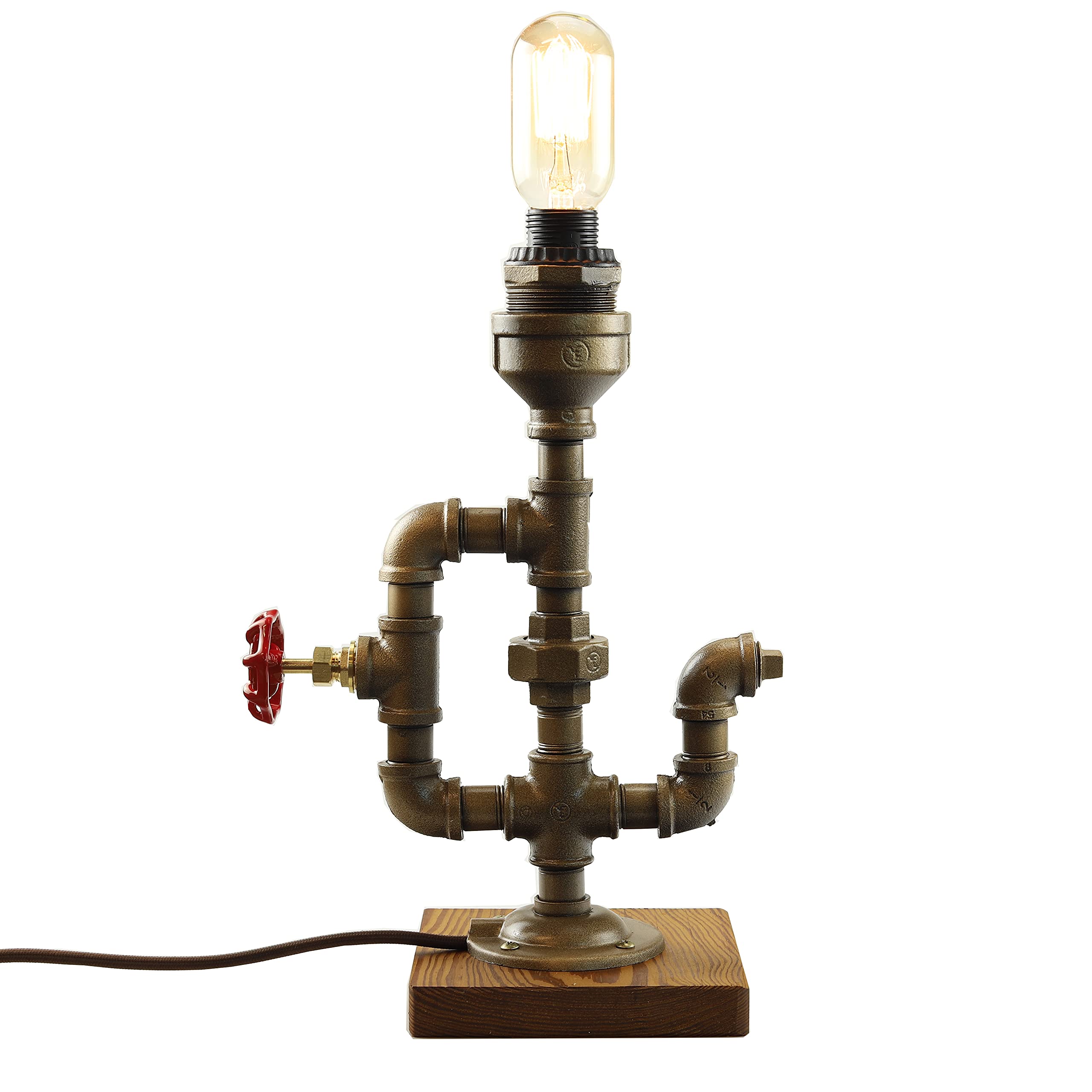 Steampunk Vintage Desk Lamp with Dimmable Switch - Industrial Loft Style Edison Bulb Light with Wood Base & Iron Piping - Perfect for Home Office, Study Room & Reading Nook Lighting