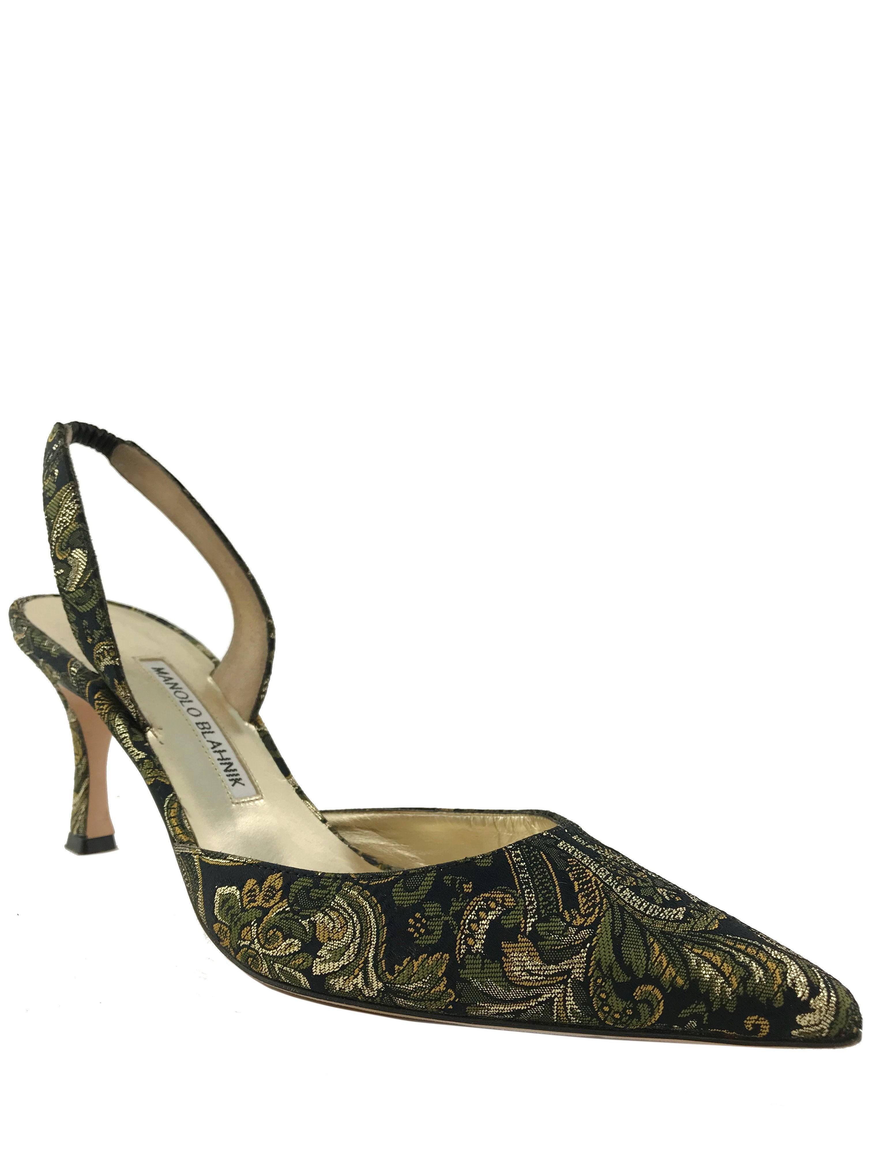 Manolo Blahnik Jacquard Carolyne Slingback Pump Women's Size 9.5 - Elegant Heels for Weddings, Parties & Office Wear