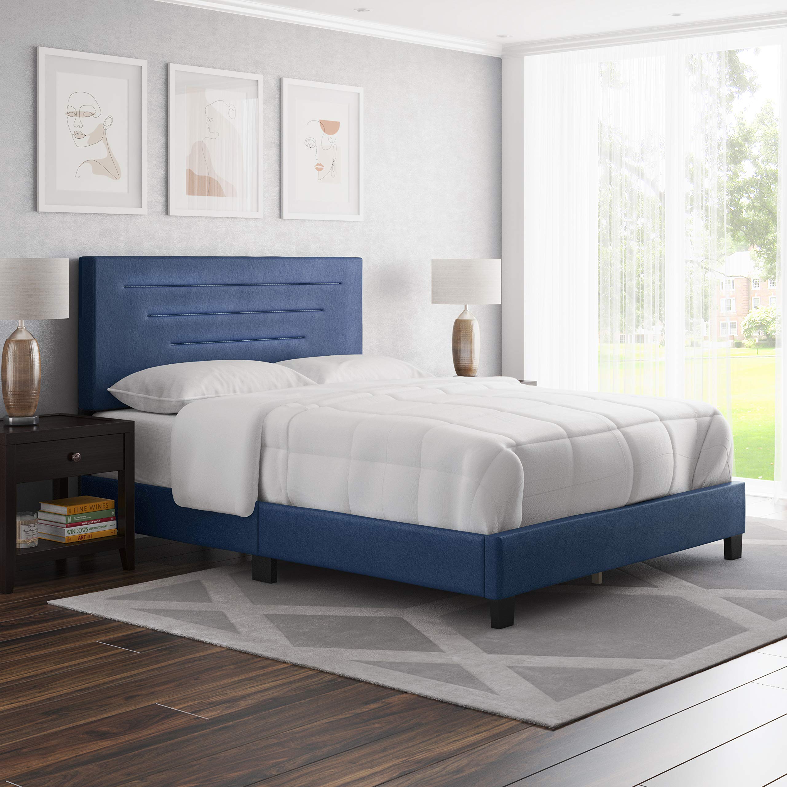 Luxury Boyd Sleep Luxenbourg Upholstered Platform Bed with Headboard - Twin Size Blue Bed Frame with Wood Slat Support & Mattress Foundation | No Box Spring Needed | Perfect for Modern Bedrooms, Guest Rooms & Small Spaces