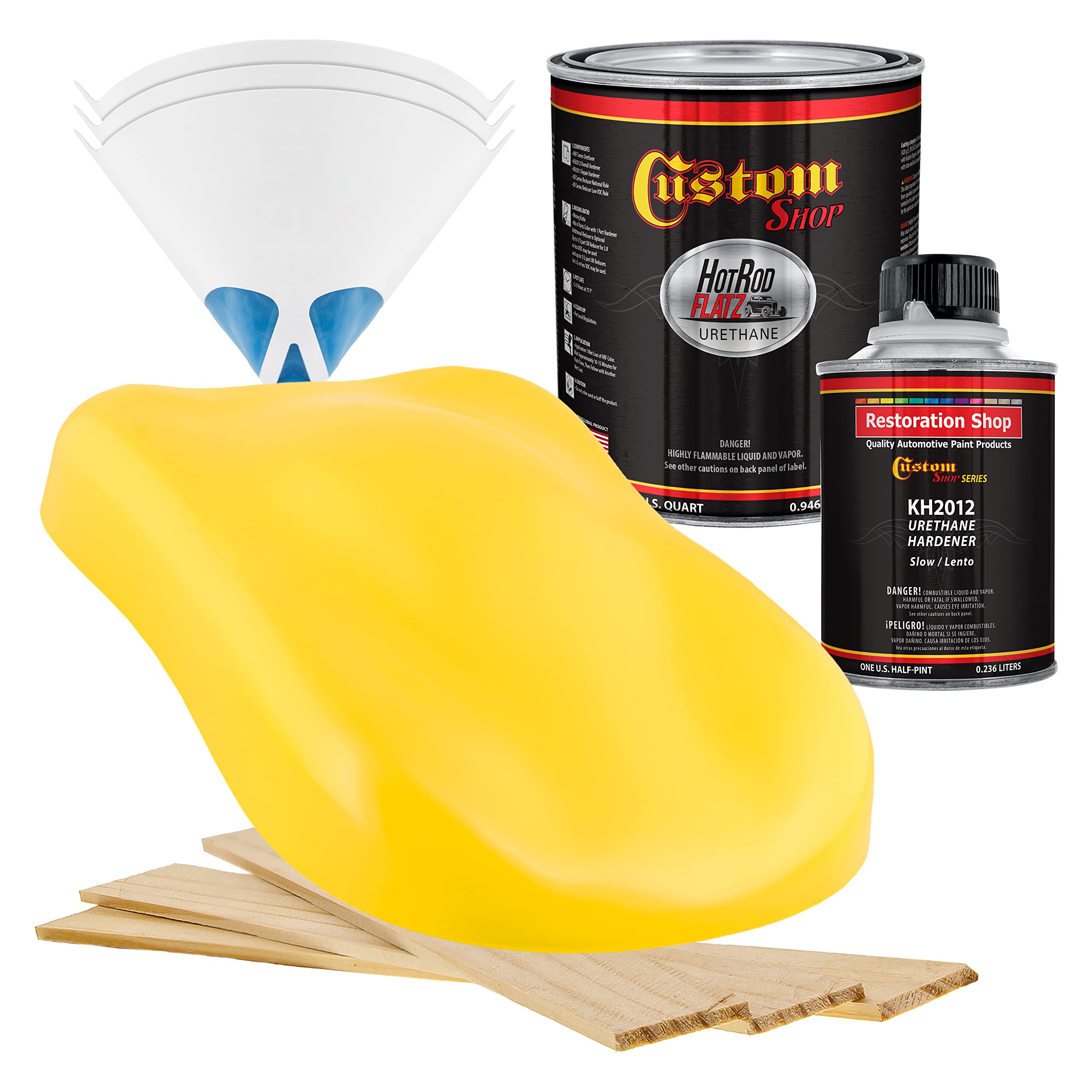 Boss Yellow Hot Rod Flatz Flat Matte Satin Urethane Auto Paint - Complete Quart Paint Kit (4:1 Mix Ratio) - Professional Low Sheen Automotive Coating for Cars & Trucks - Perfect for Custom Shops, Hot Rod Restoration & DIY Vehicle Projects