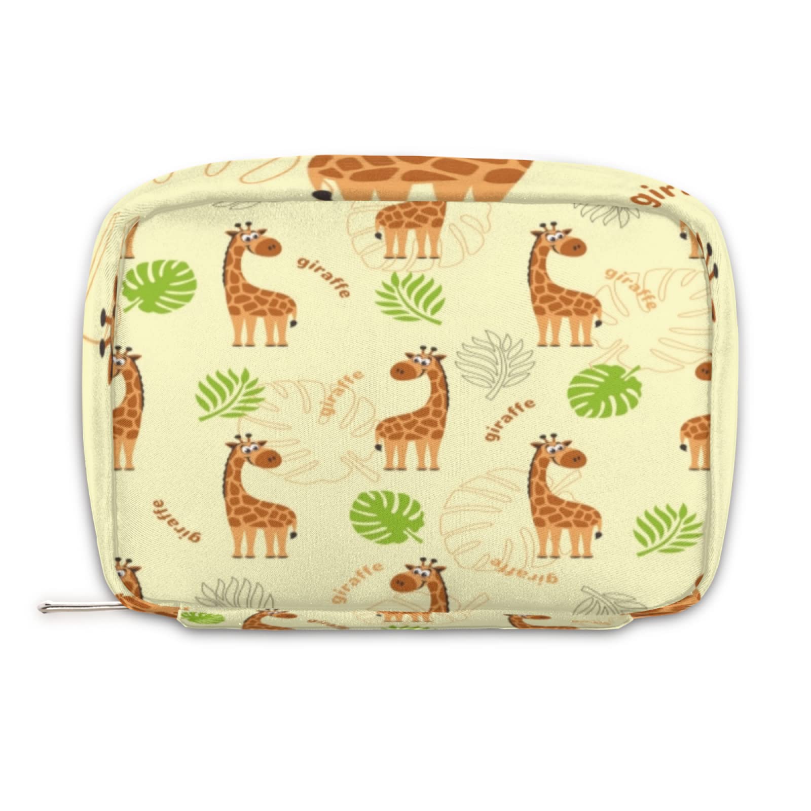 Cartoon Giraffe Print Waterproof Makeup Bag for Women & Girls - Tropical Leaves Cosmetic Pouch, Travel Toiletry Organizer for Purse, Gym, Beach & Vacation Essentials