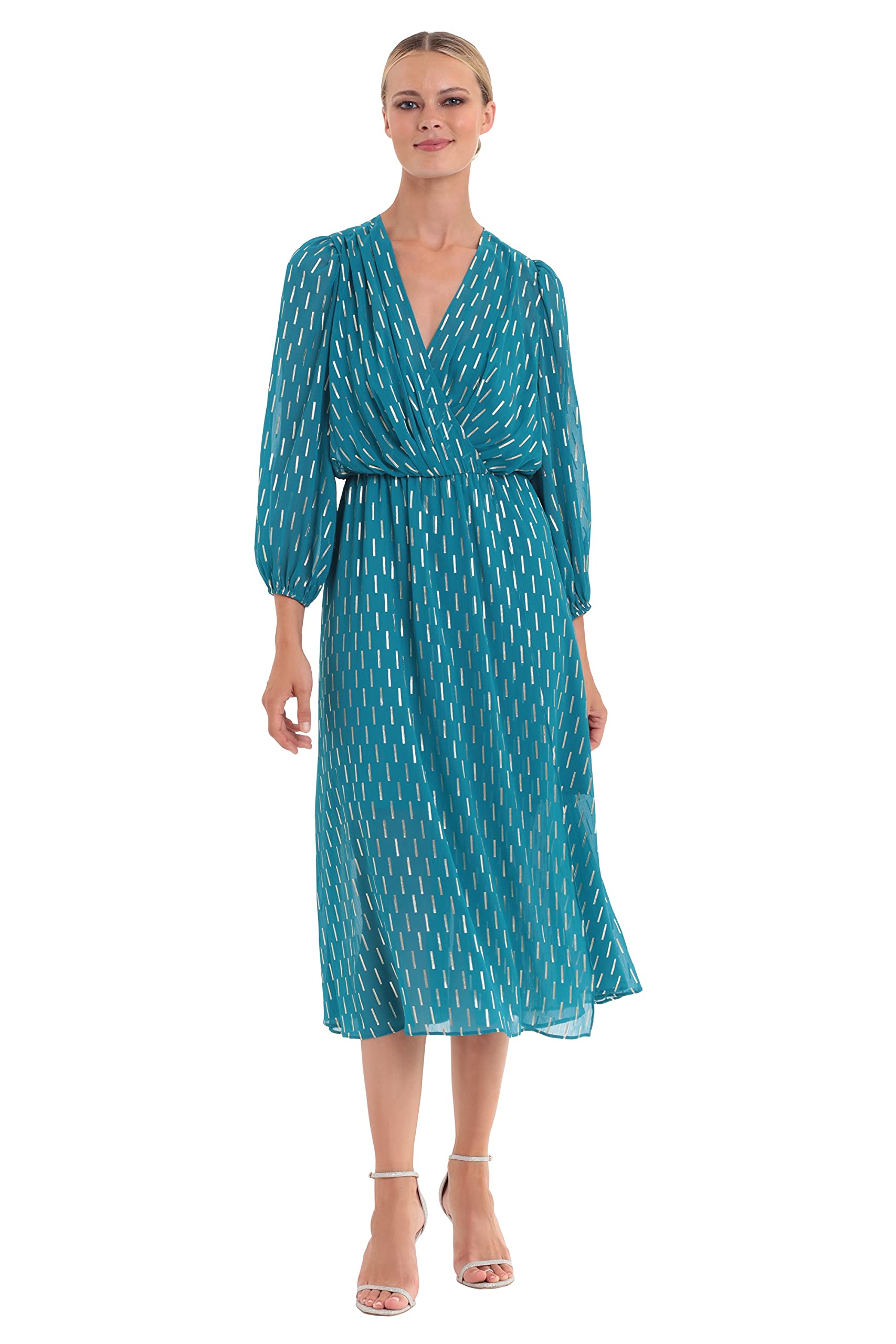 Donna Morgan Women's Wrap Front Dress with Elastic Waist - Flattering A-Line Midi Dress for Work, Date Night & Special Occasions