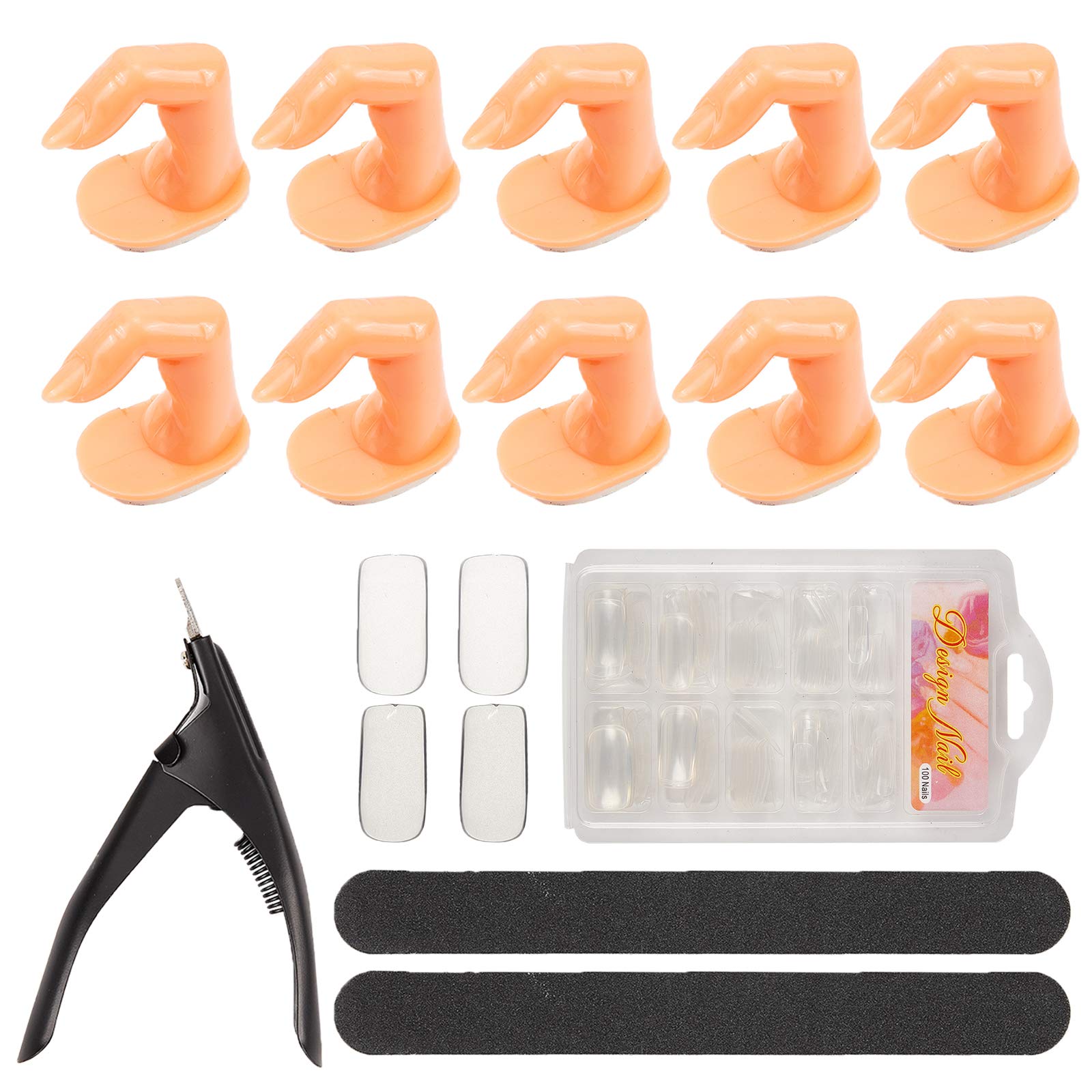 NICENEEDED Professional Nail Art Practice Kit - 10 Practice Manicure Fingers, 100 False Nails, Nail Clippers & 2 Nail Files for Nail Training & Display | Perfect for Salon Students, Home Practice & Nail Art Beginners