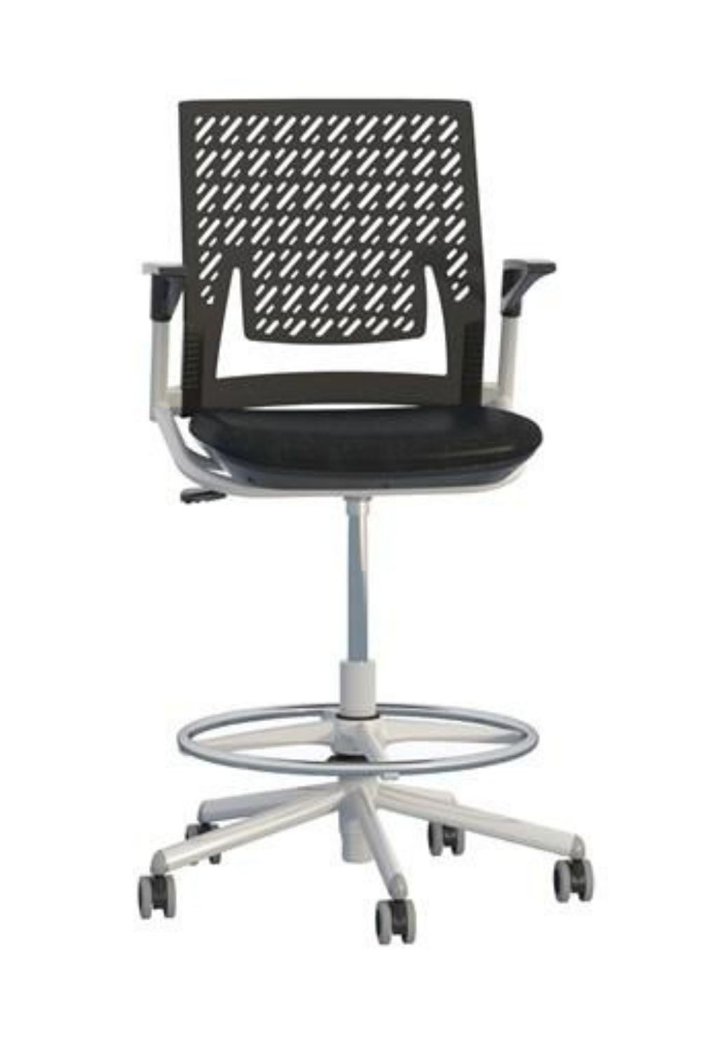 Safco Thesis Extended Height Vinyl Task Stool Chair - Adjustable Office Stool with Back Support KSX1SBBLK - Perfect for Home Office, Kitchen Counter, and Salon Workstations