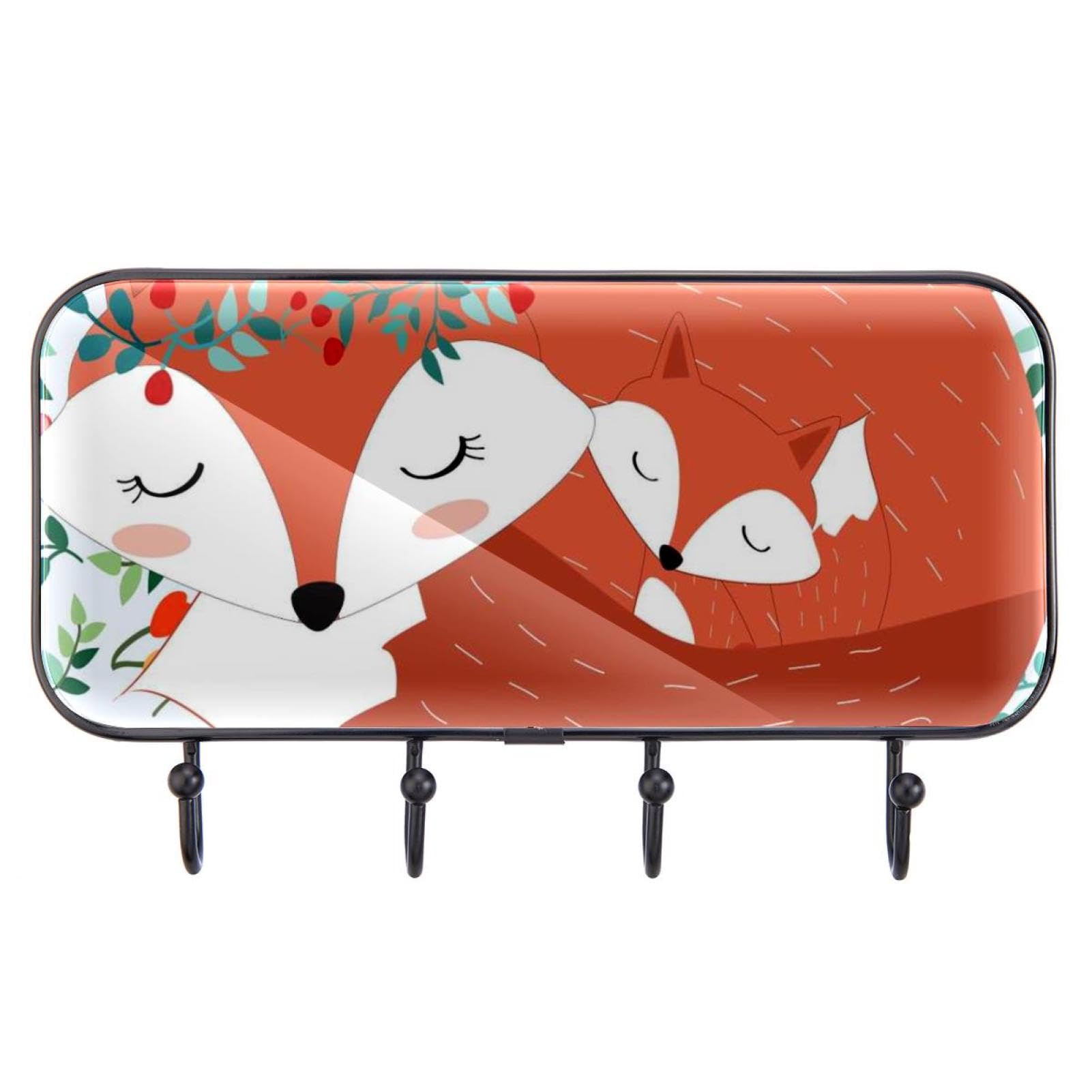 Adhesive Wall Hooks for Hanging - Animal Fox Flower Design, Strong Hold Removable Hooks for Bathroom, Kitchen, Bedroom, Office Decor - Perfect for Towels, Keys, Coats, and Home Organization