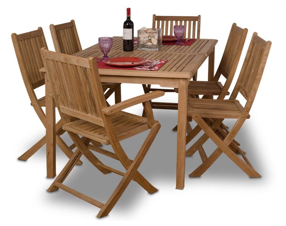 Premium 7-Piece Teak Rectangular Patio Dining Set - Outdoor Garden Furniture for Backyard, Poolside & Terrace - Durable Weather-Resistant Wooden Table & Chairs