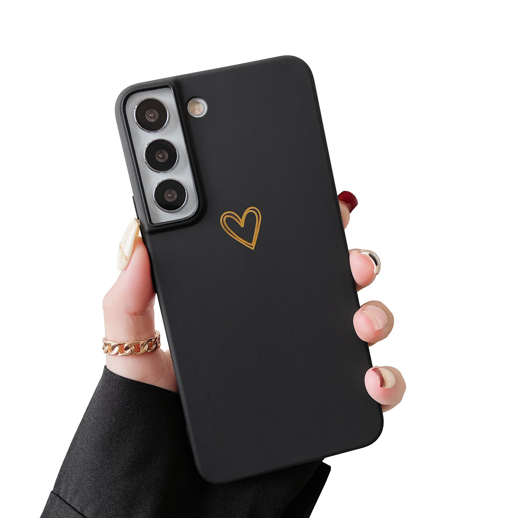 Cute Love Heart Shape Liquid Silicone Case for Samsung Galaxy S22 Plus - Shockproof Soft TPU Protective Phone Cover (Black) | Perfect for Everyday Use, Valentine's Gifts & Fashion Accessories