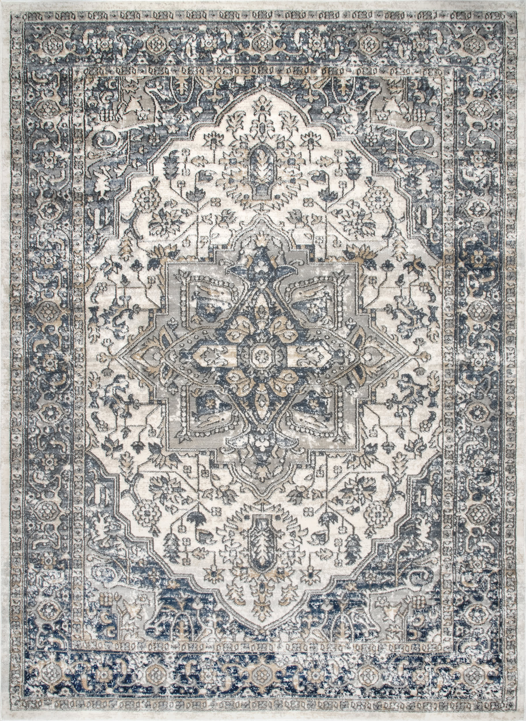 Stylish Grey Bordered Medallion Rug - Perfect for Living Room, Bedroom, and Home Decor
