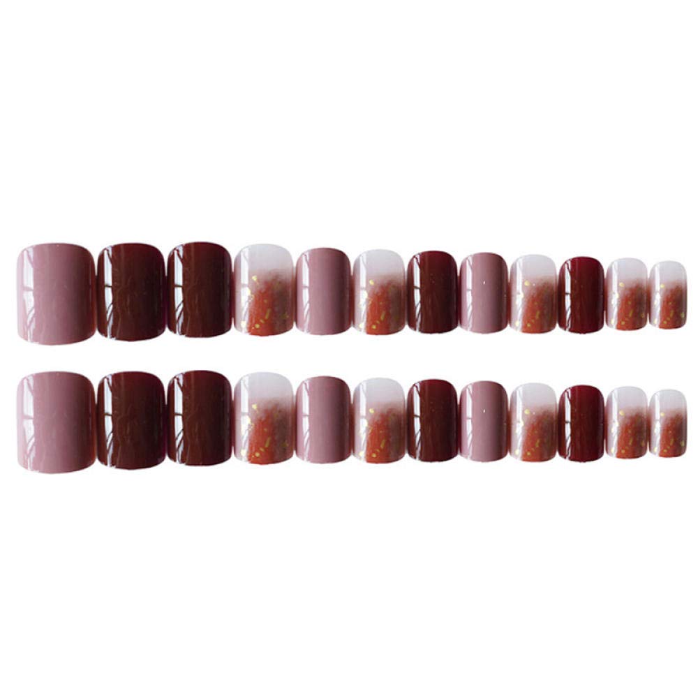 24pcs HUJL False Nails Set - Short Coffee Ink Press-On Nails for Wedding & Bridal | Pre-Designed Artificial Nail Tips for Easy DIY Manicure | Perfect for Special Occasions, Date Nights & Beauty Enhancement