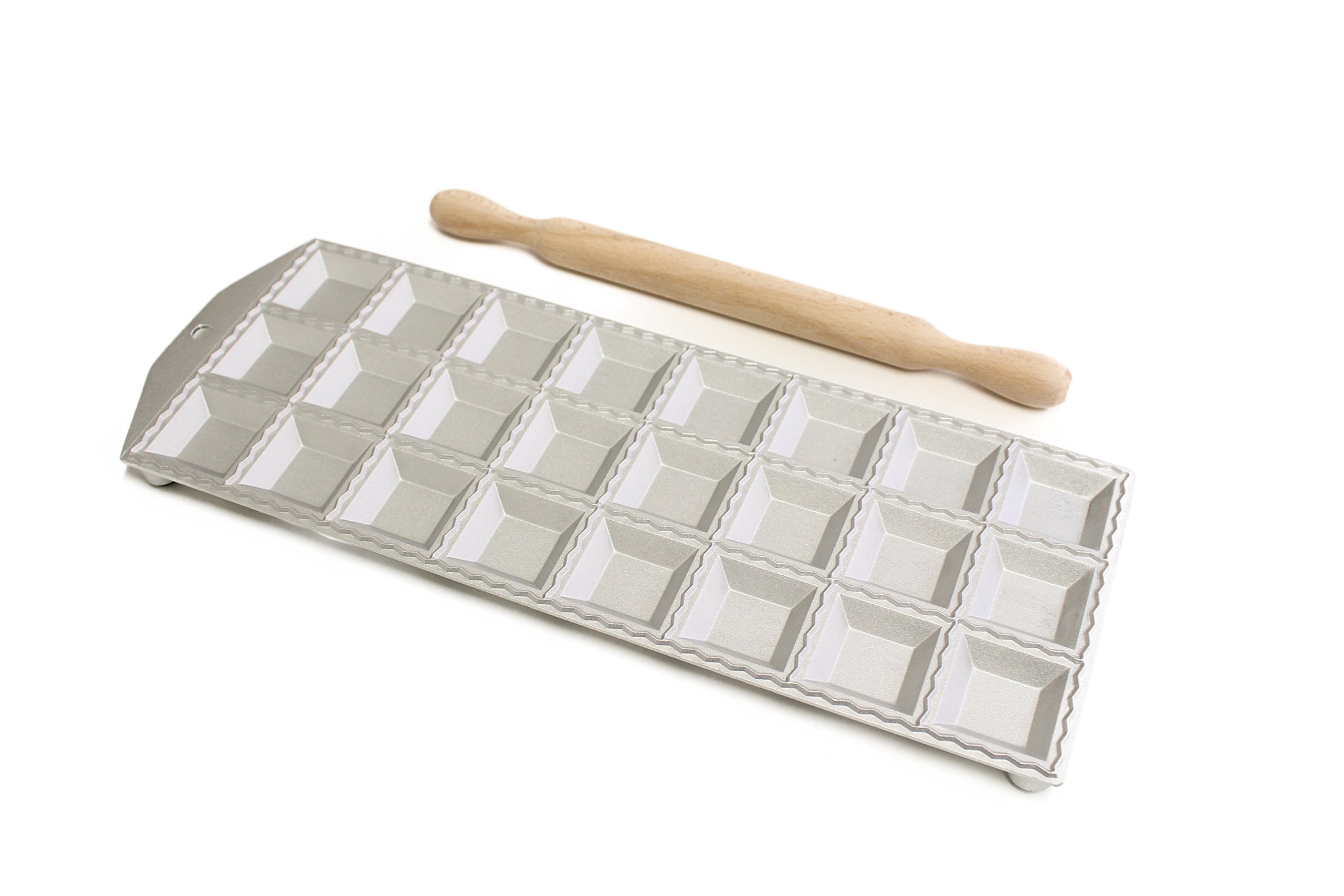 Paderno World Cuisine 24-Piece Ravioli Maker Set with Rolling Pin - Stainless Steel Pasta Press & Dough Cutter - Perfect for Homemade Italian Pasta, Dumplings & Pastry Making
