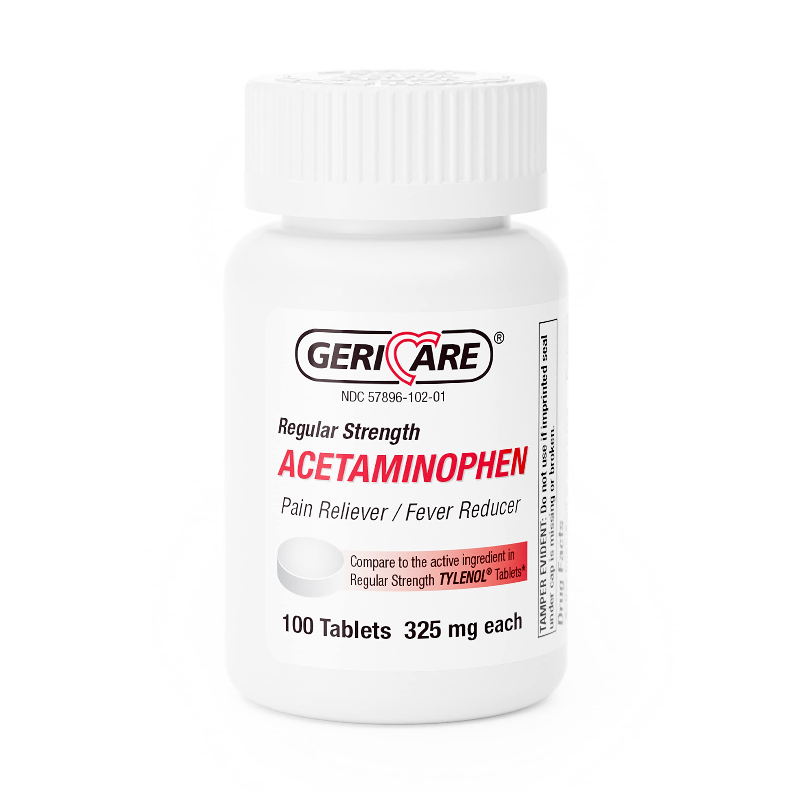 GeriCare Regular Strength 325mg Acetaminophen Pain Relief & Fever Reducer Tablets - 100 Count | Effective for Joint, Muscle, Arthritis & Back Pain | Fast-Acting Pain Relief for Adults & Seniors | Perfect for Home, Travel & First Aid Kits
