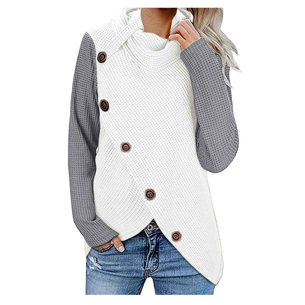 FABIURT Women's Turtleneck Sweater - Solid Color Asymmetrical Hem Knit Pullover Top for Casual Wear | Office Outfits & Winter Fashion