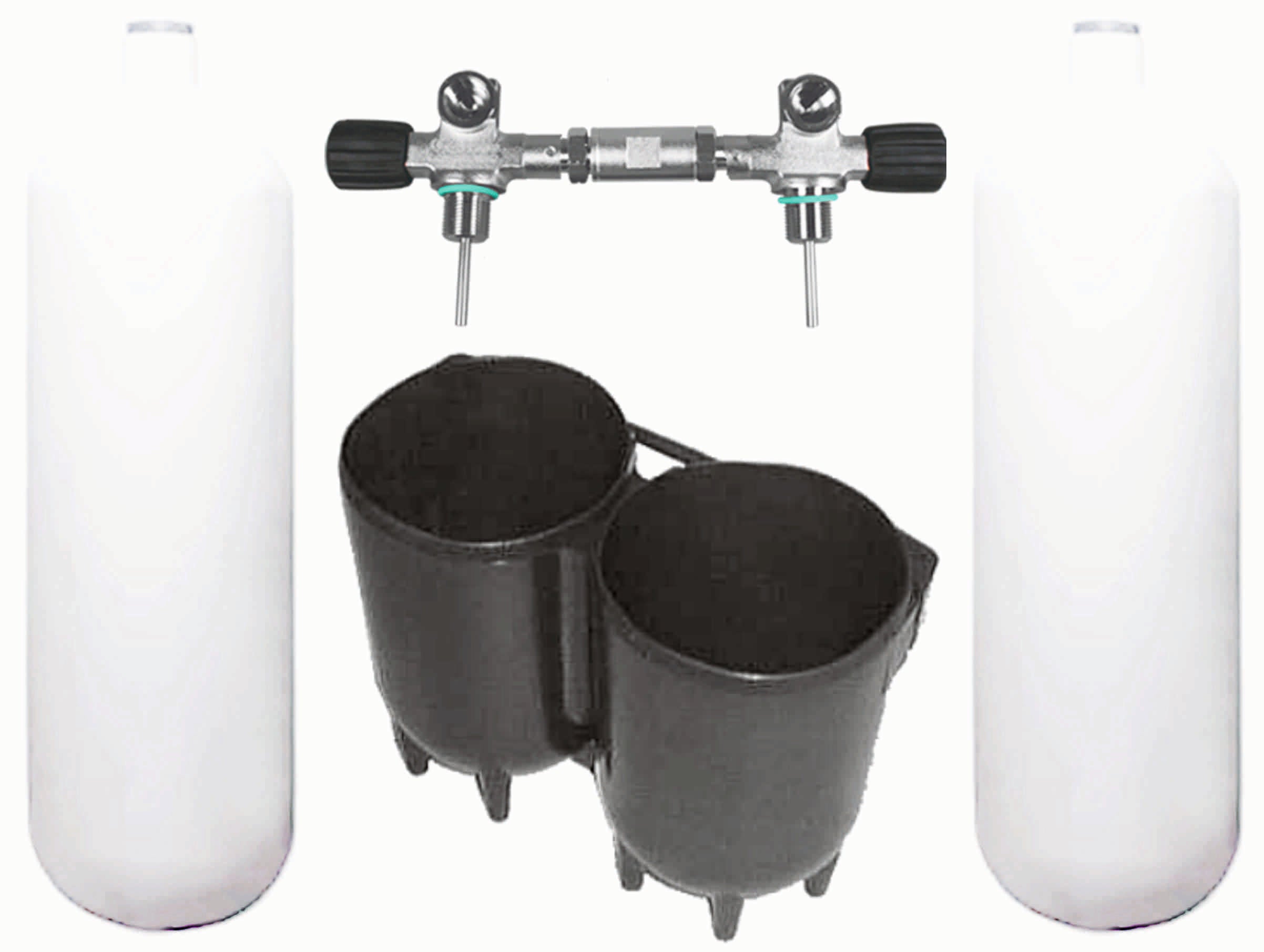 BTS 5 Liter 232 Bar DIN Steel Scuba Diving Cylinder Twin Set with Boot & Non-Isolating Manifold (S16116651) - Perfect for Professional Divers and Underwater Exploration