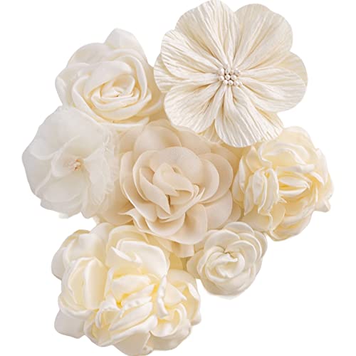 14-Piece Ivory Fabric Flower Bundle - Artificial Millinery Craft Flowers for DIY, Wedding Decor, Hair Accessories & Home Decoration | Whimsical Cream Floral Grab Bag