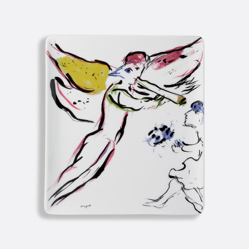 Bernardaud Marc Chagall Sketch For Red Rectangular Tray - Handcrafted French Porcelain Serving Tray for Dining, Entertaining & Home Decor