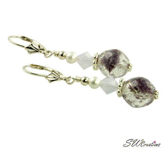 Violet Opal Lavender Beaded Earrings for Women - Handmade Bohemian Dangle Earrings with Natural Stones - Perfect for Weddings, Parties & Boho Fashion