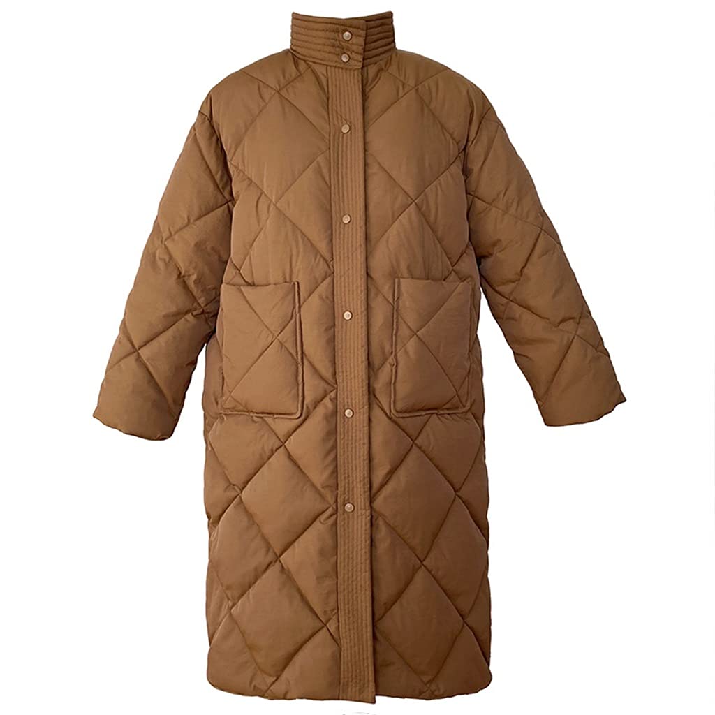 Korean Style Long Padded Coat for Women - Argyle Stand-Up Collar Parka Jacket | Winter Fashion Outerwear