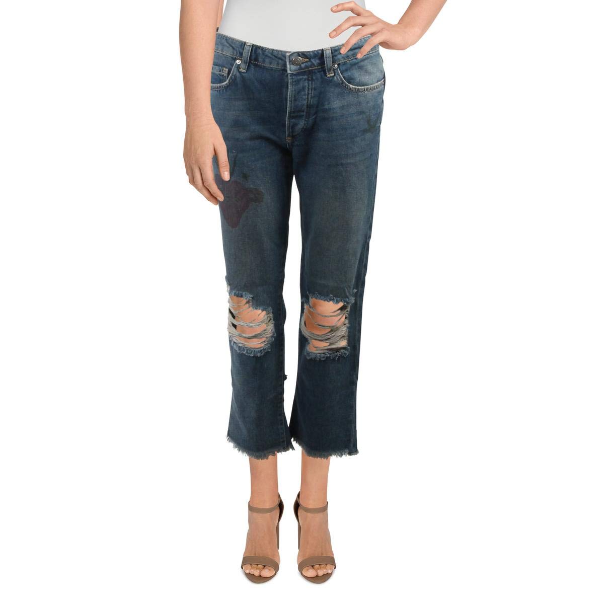 Free People Women's Ripped Boyfriend Fit Jeans - Distressed Denim for Casual & Street Style Outfits | Perfect for Everyday Wear & Weekend Looks