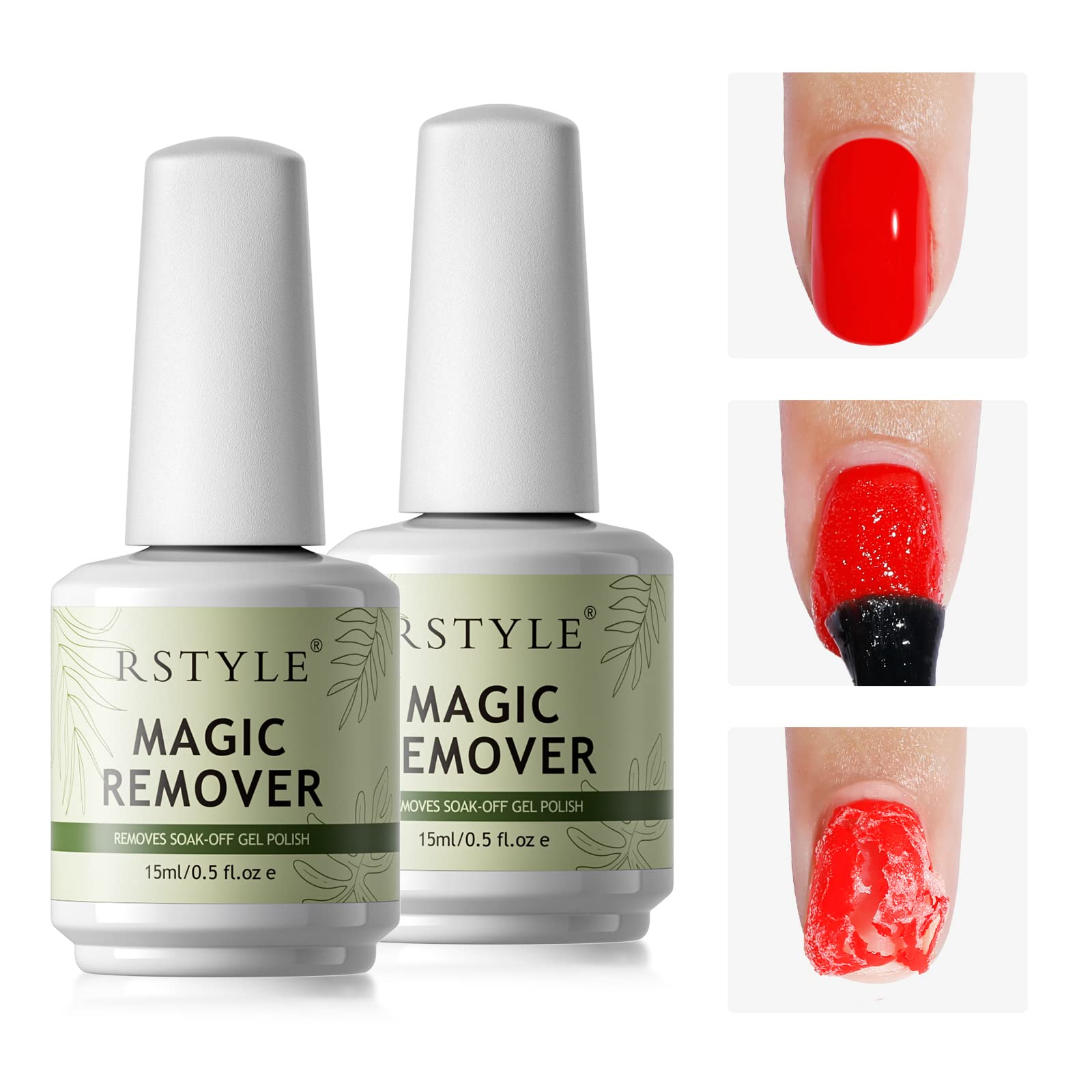 RSTYLE Shellac & Gel Nail Polish Remover - Quick Soaking Solution for Natural Nails - 2x15ml Bottles - Perfect for Salon & Home Nail Art Care