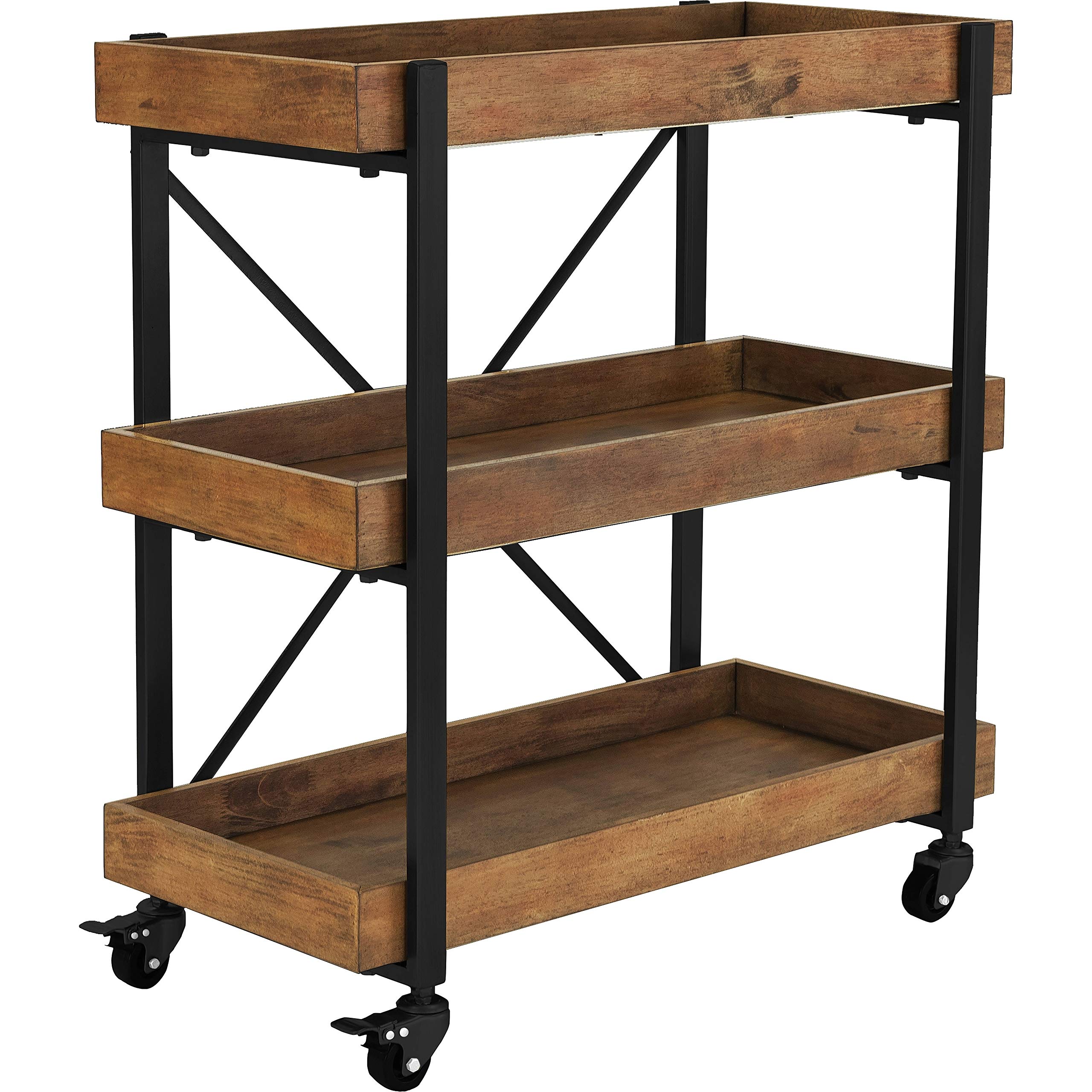 Modern Black Bar Cart with Metal and Wood Design - Stylish Rolling Drink Trolley for Home Bar, Living Room, or Outdoor Entertaining