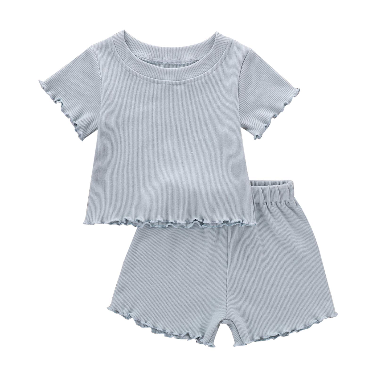 Baby Girls' Cotton Ruffled Short Sleeve Shirt & Ribbed Shorts 2-Piece Summer Outfit Set - Cute Infant Toddler Clothes for Playtime, Beach & Family Photos