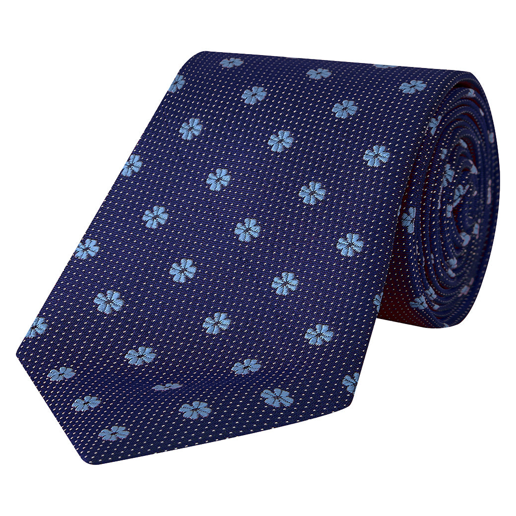 Elegant Navy and Blue Floral Woven Silk Tie for Men - Perfect for Weddings, Business Meetings & Formal Occasions