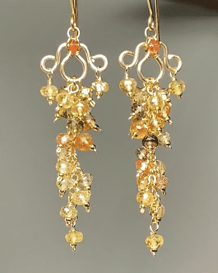 Natural Gemstone Zircon Cluster Dangle Earrings - 14K Gold Filled Boho Chic Jewelry for Women - Perfect for Parties, Weddings & Everyday Wear