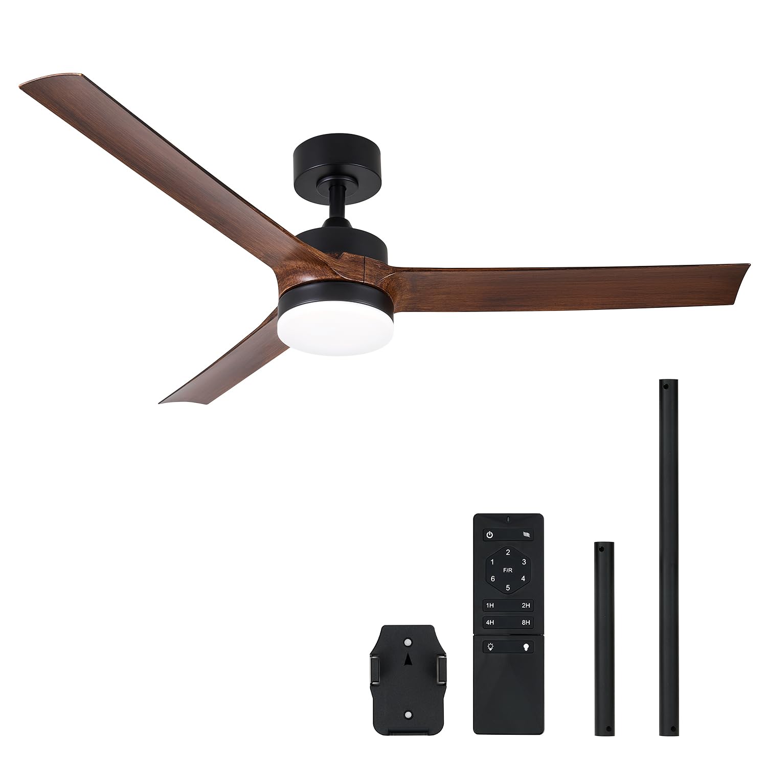 VONLUCE 52 Inch Modern Ceiling Fan with Lights & Remote Control - 3 Blade Reversible DC Motor, 6 Speed Silent Operation - Indoor/Outdoor Use for Bedroom, Living Room, Patio & Farmhouse - Walnut Finish