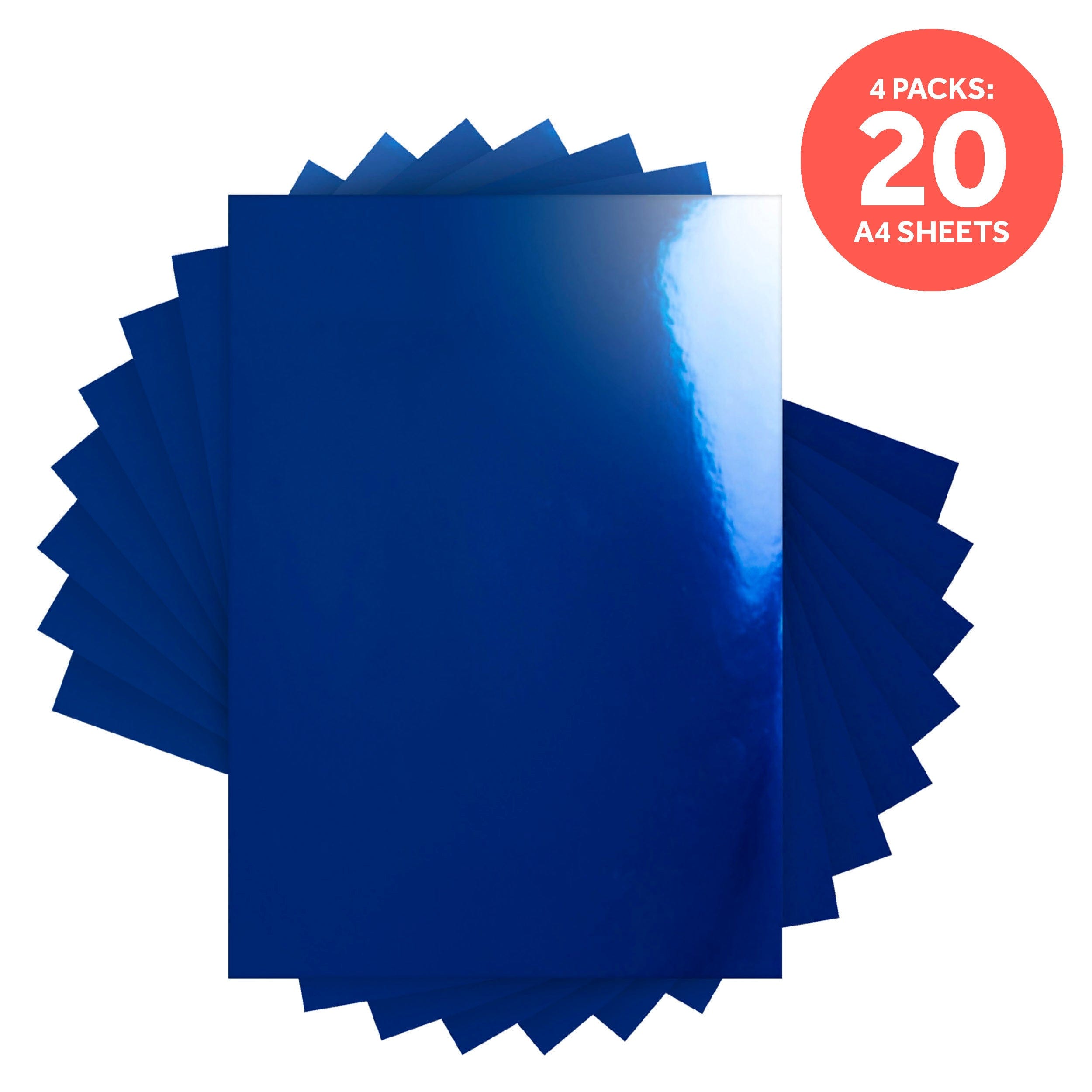 4-Pack Imperial Blue Mirror Card A4 Size (8.3 x 11.7 Inches) - Premium Reflective Paper for DIY Crafts, Scrapbooking & Home Decor