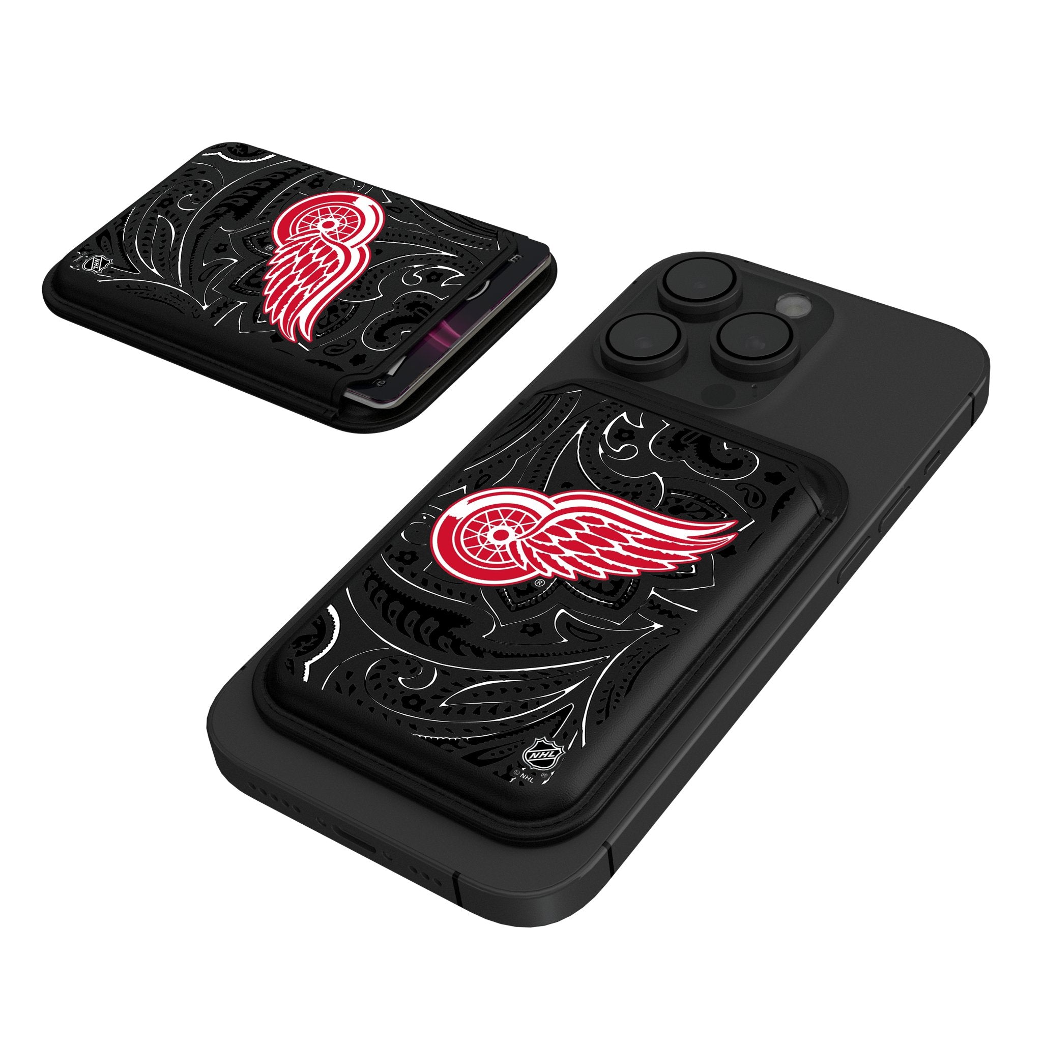 Detroit Red Wings Paisley Black Magnetic Credit Card Wallet - Slim RFID Blocking Holder for Men & Women - Perfect for Travel, Shopping, and Everyday Use